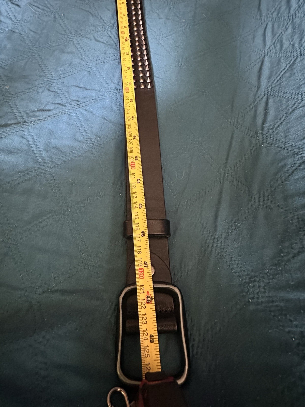 Black Leather 3-Row Cone Studded Belt Punk Rock Goth Metal ~48″ Total Length