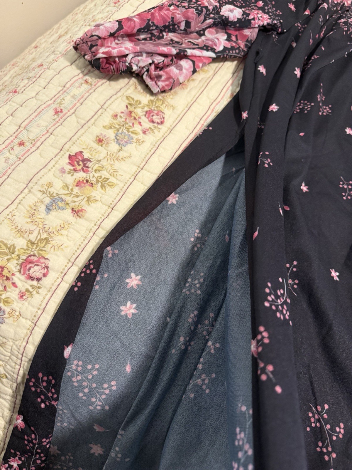 True Vintage 70s Floral Hostess Lounge Dress Semi Sheer Tie Neck Cover Up OSFM