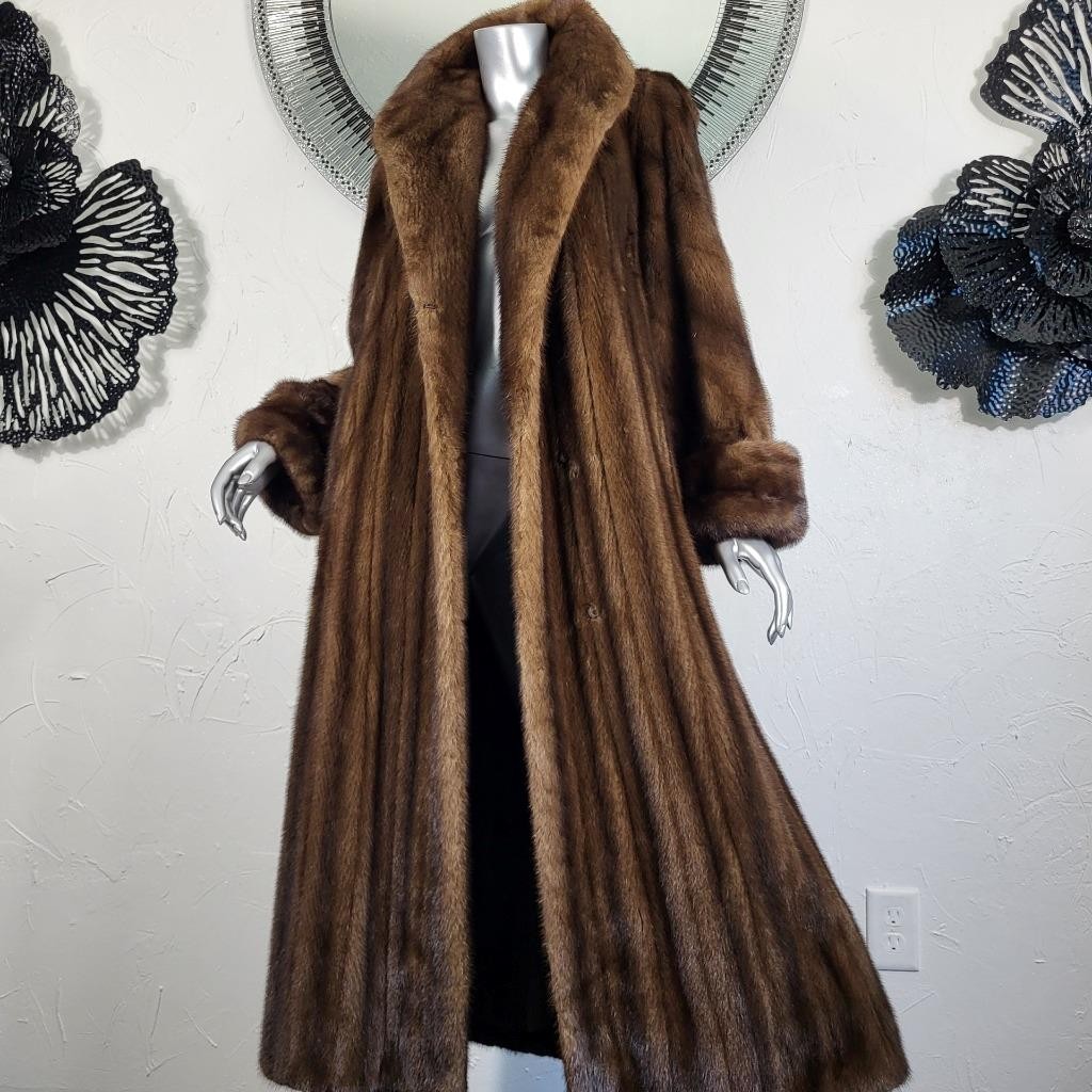 JACQUES FERBER~L/XL~VINTAGE MAHOGANY GENUINE REAL FULL LENGTH MINK FUR COAT