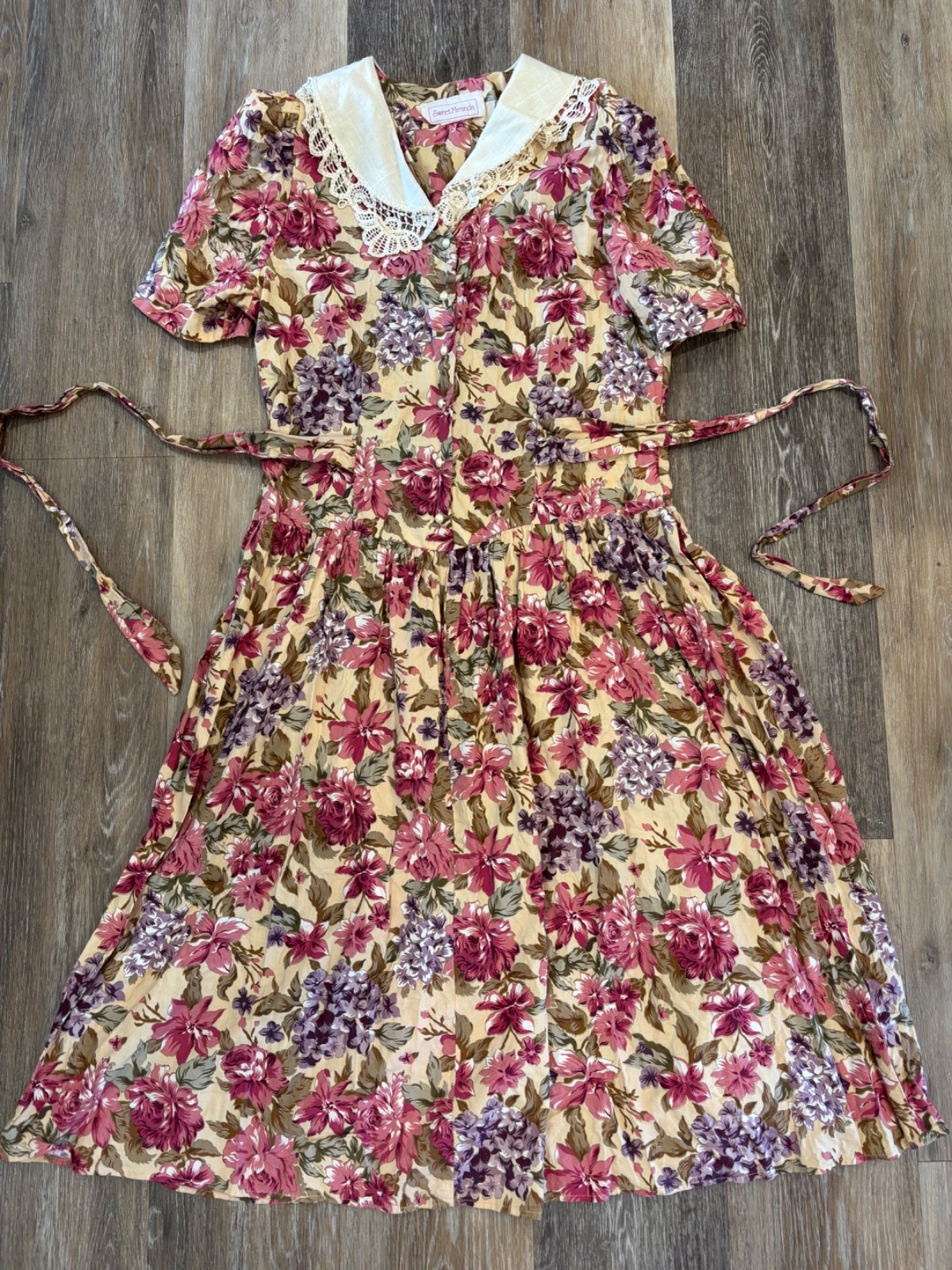 Vintage 80s Midi Dress Pastel Floral Cottagecore Garden Party Tea Dress Size M