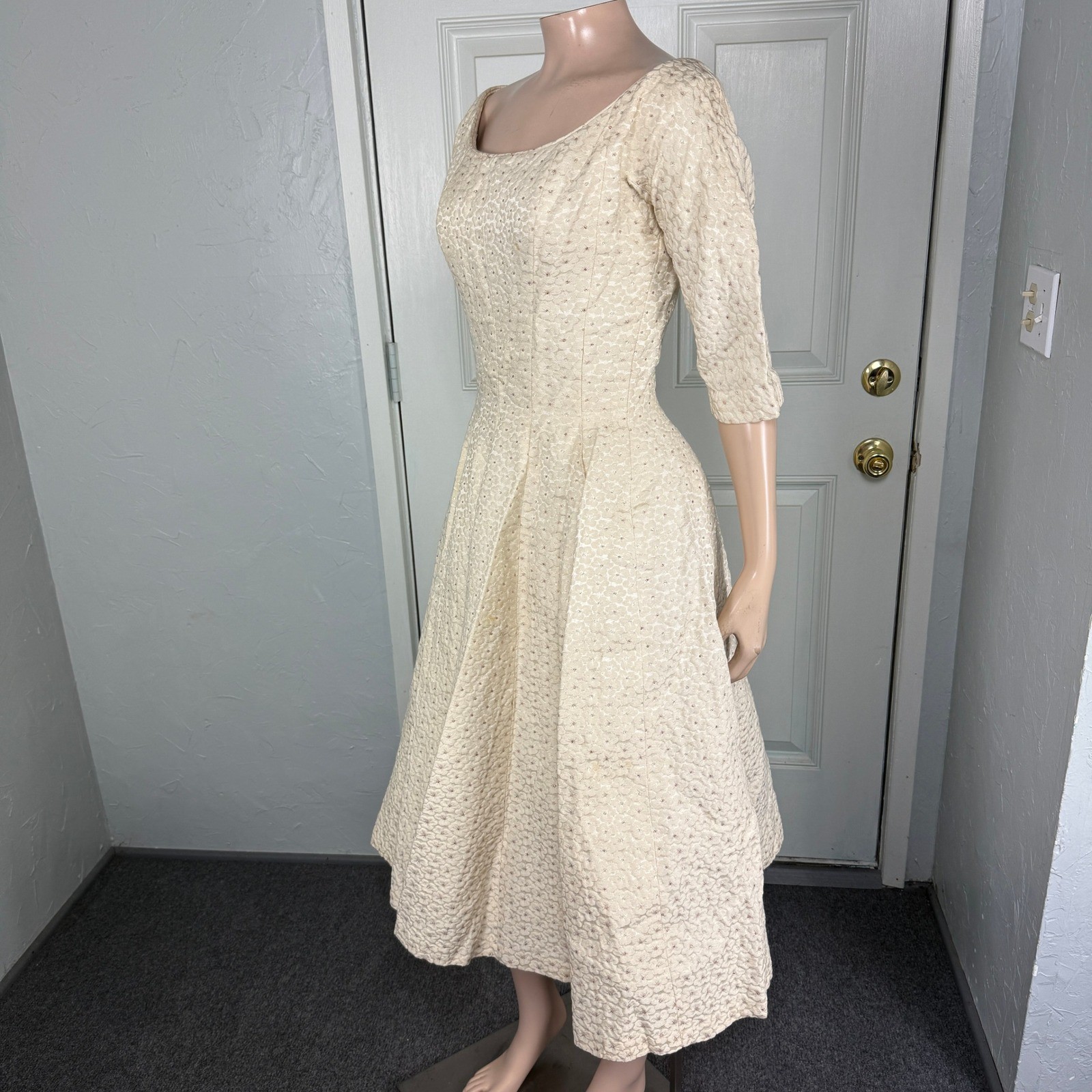 Vintage 50s 60s Gigi Young Women’s Dress Party Formal Evening Metallic Floral I8