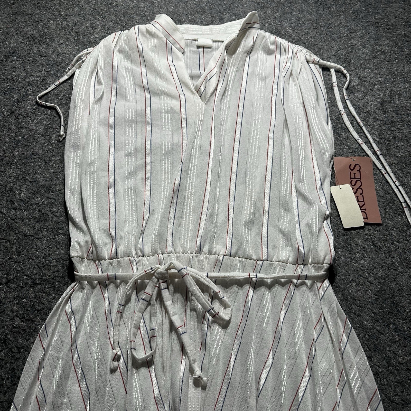 VTG Sears Dress Misses 16 Red White Blue Stripes DeadStock W/Belt Sleeveless NWT