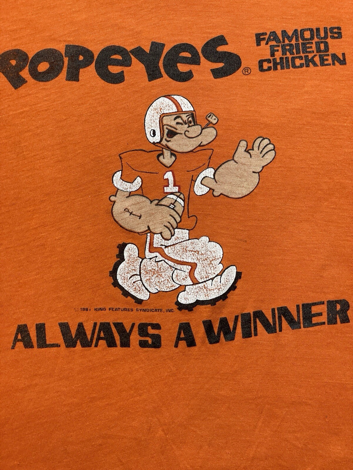 Vintage T Shirt Popeyes Chicken 70s 80s Orange Screen Stars Single Stitch