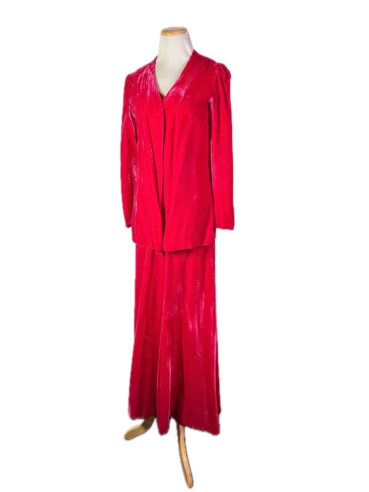 Vintage 1970s Homemade Maxi Dress Jacket Set Hot Pink Velvet Fits S