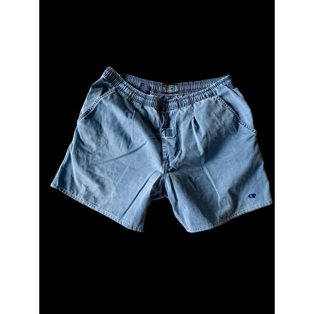 Vintage 1990’s OP Ocean Pacific Chambray Blue Elastic Shorts Medium Distressed
