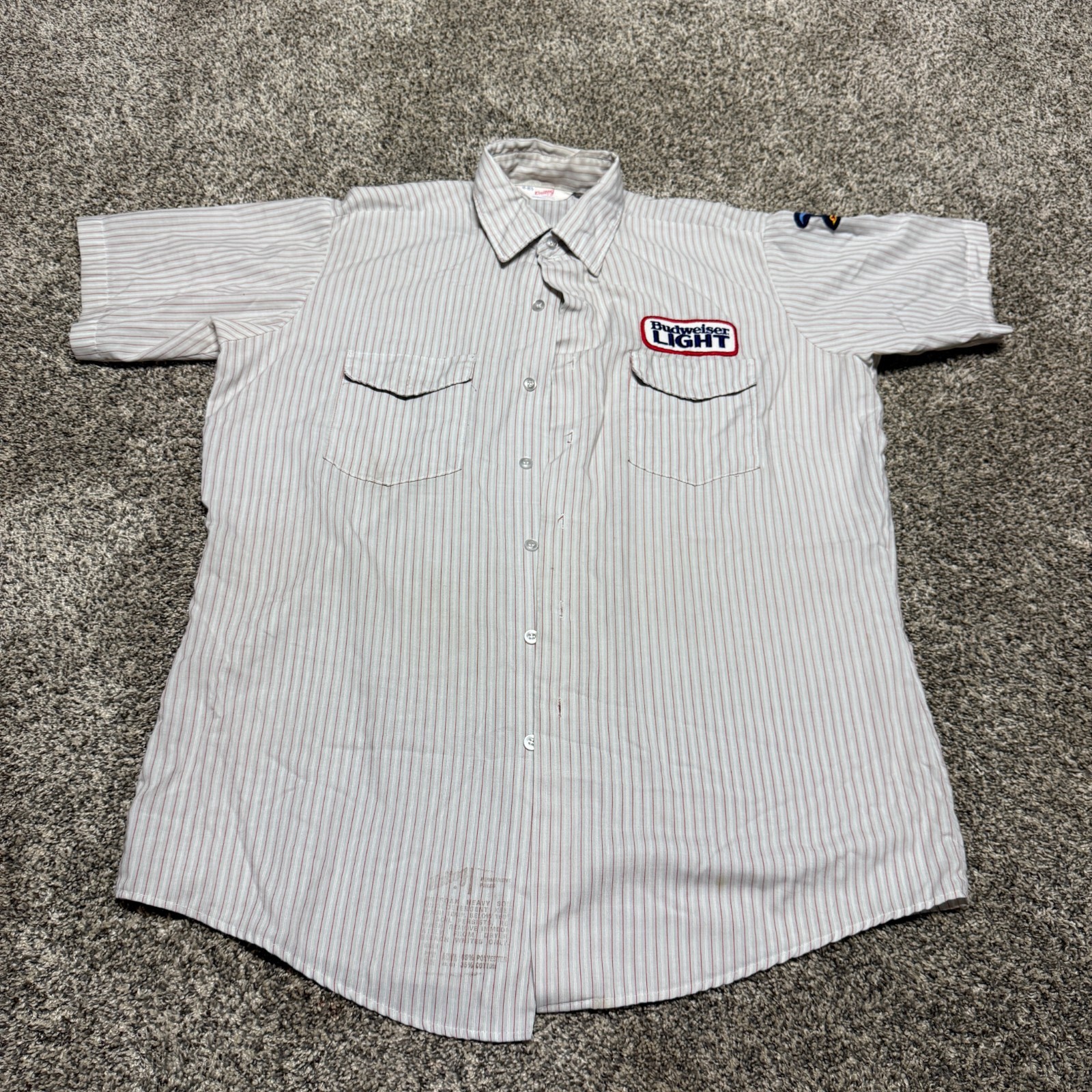 Vintage Bud Light Striped Button Down Shirt – Stained / Unitog Size 16 – 16 1/2