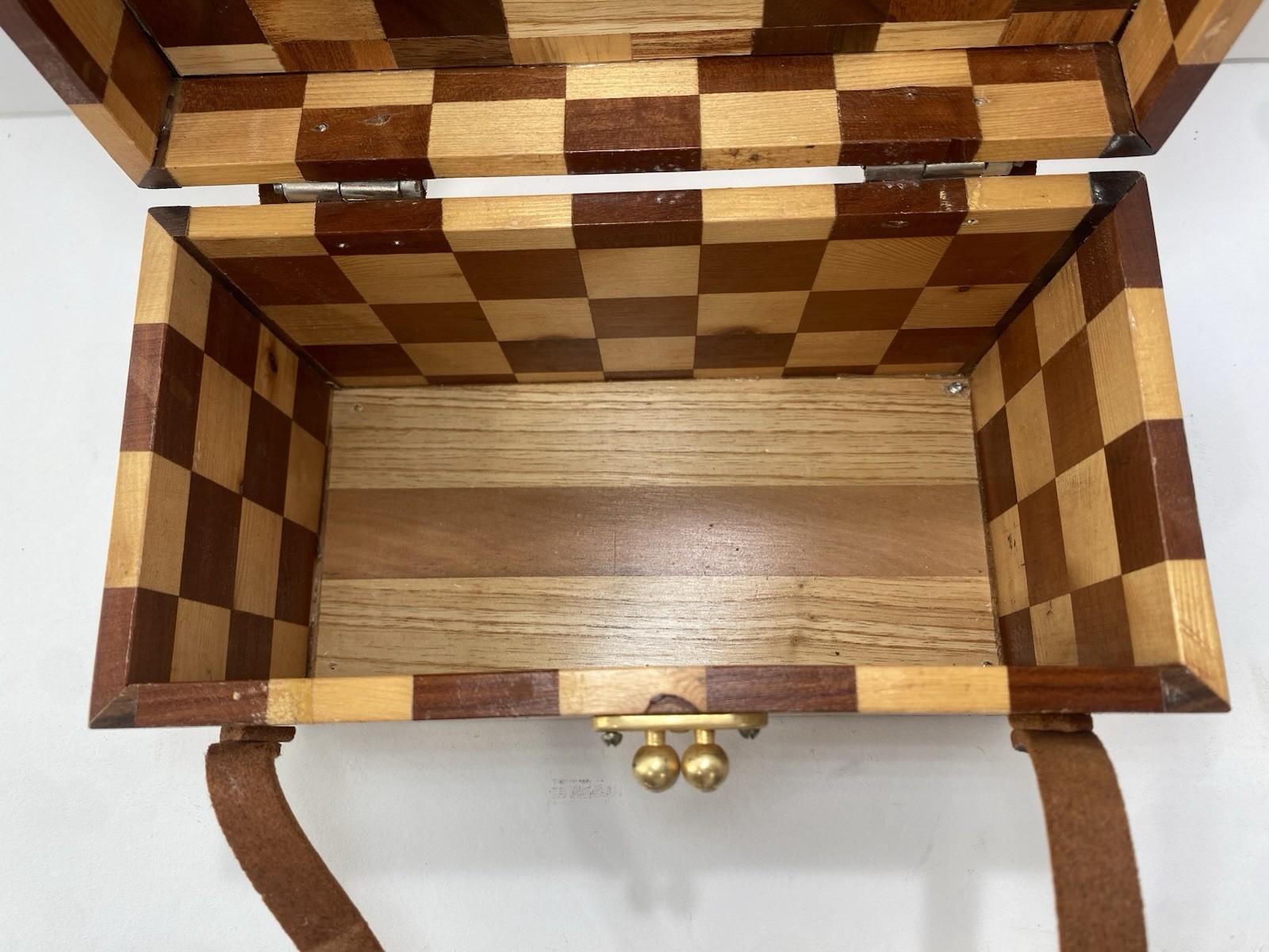 Wood Checkerboard Box PURSE HANDBAG *leather Straps Are DRY