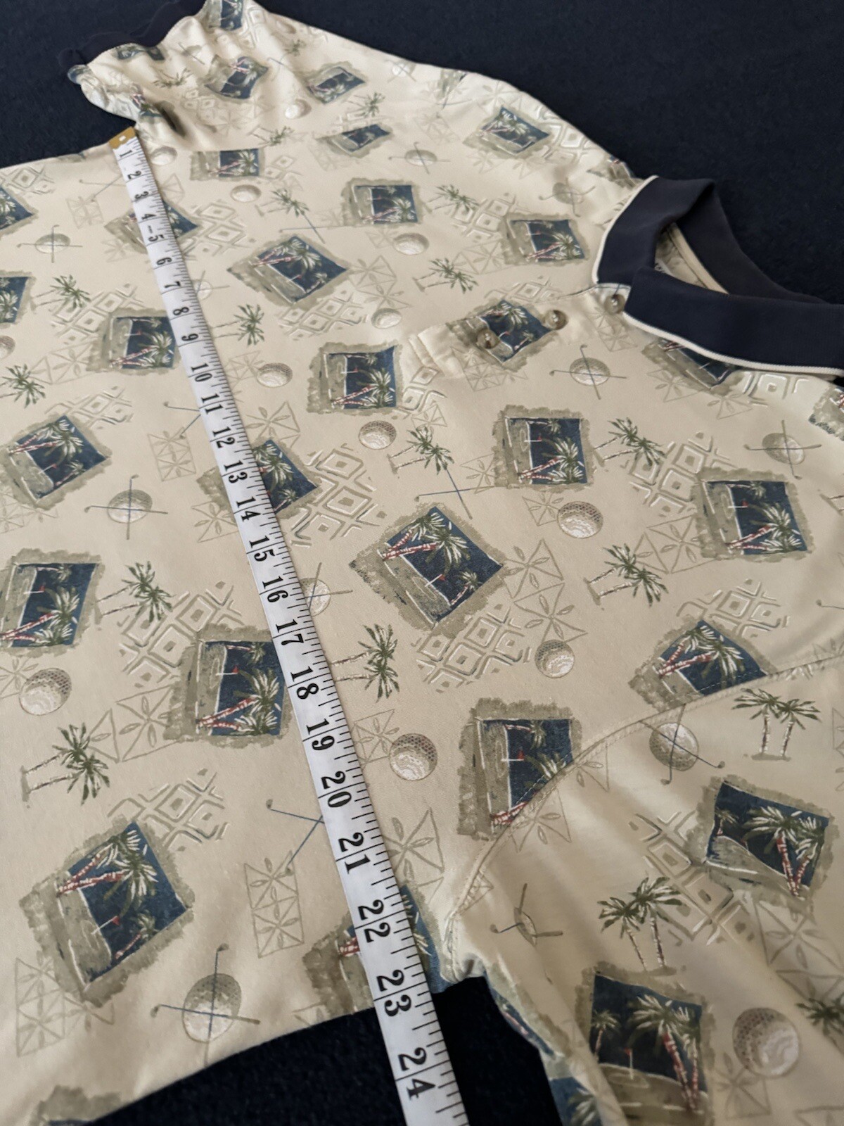 Vintage 80s 90s 100% Cotton Golf Polo Shirt Palm Trees Hawaiian Aloha Tropical