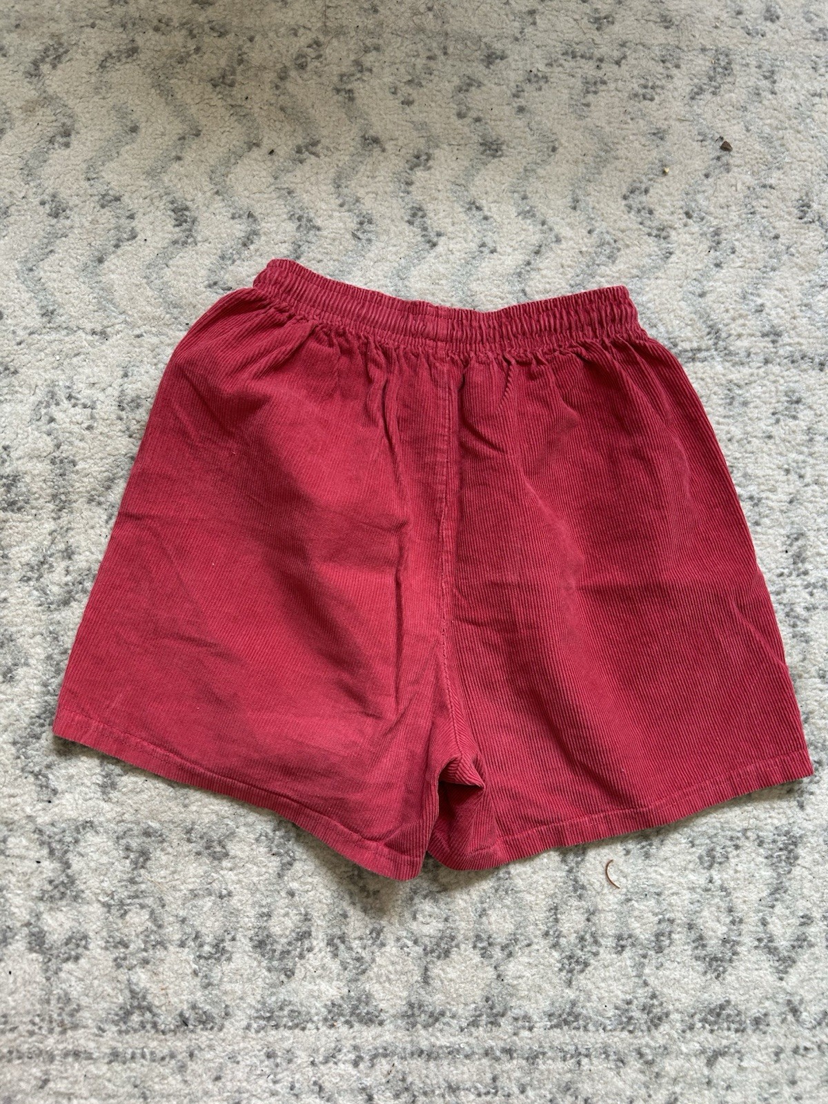 Vintage 80s 90s Corduroy Shorts, Rope Drawstring, Elastic Waist, Red, Size Small