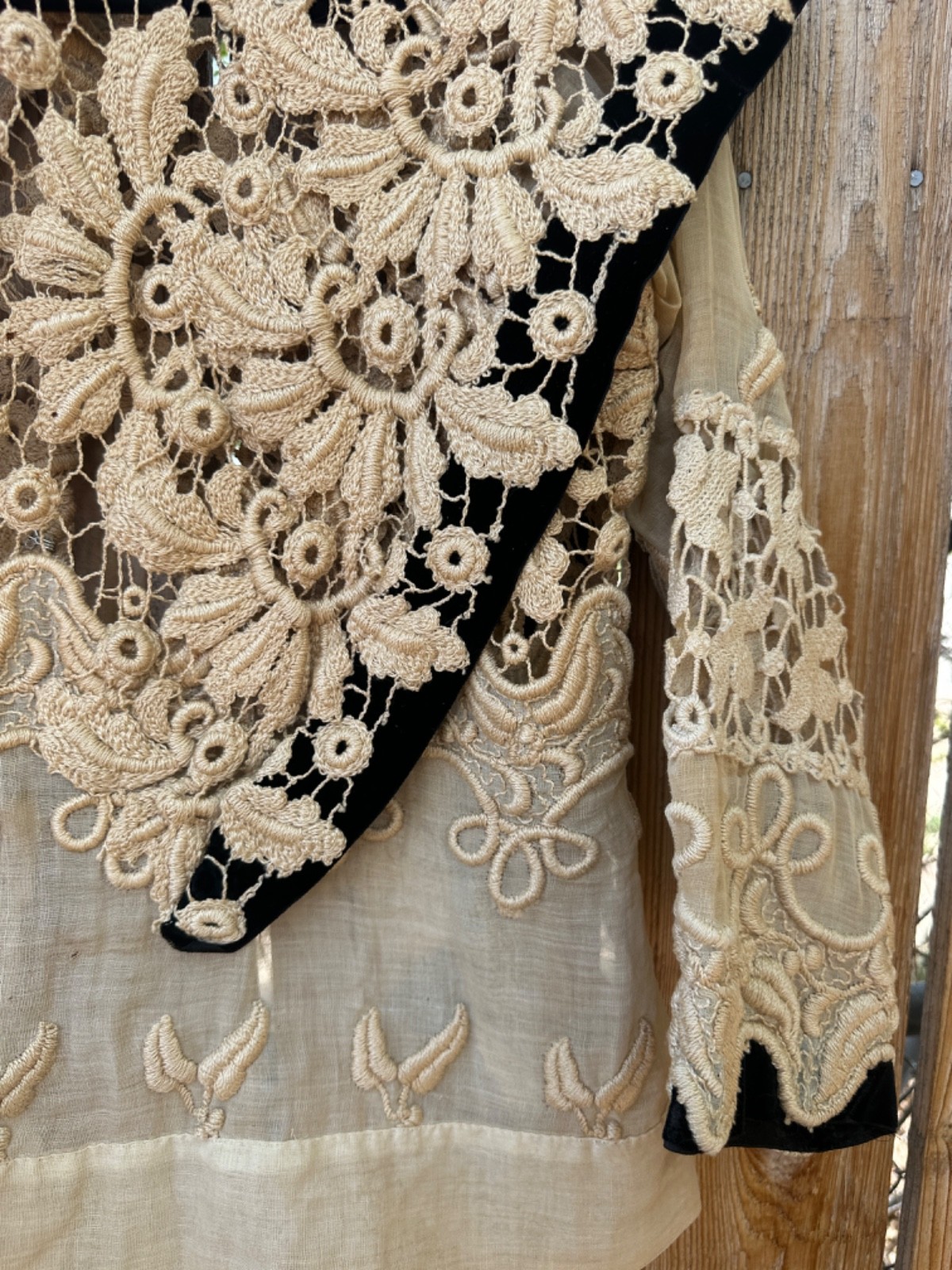 Edwardian Hand Made Irish Crochet Lace and Velvet Blouse Bodice Rare Antique