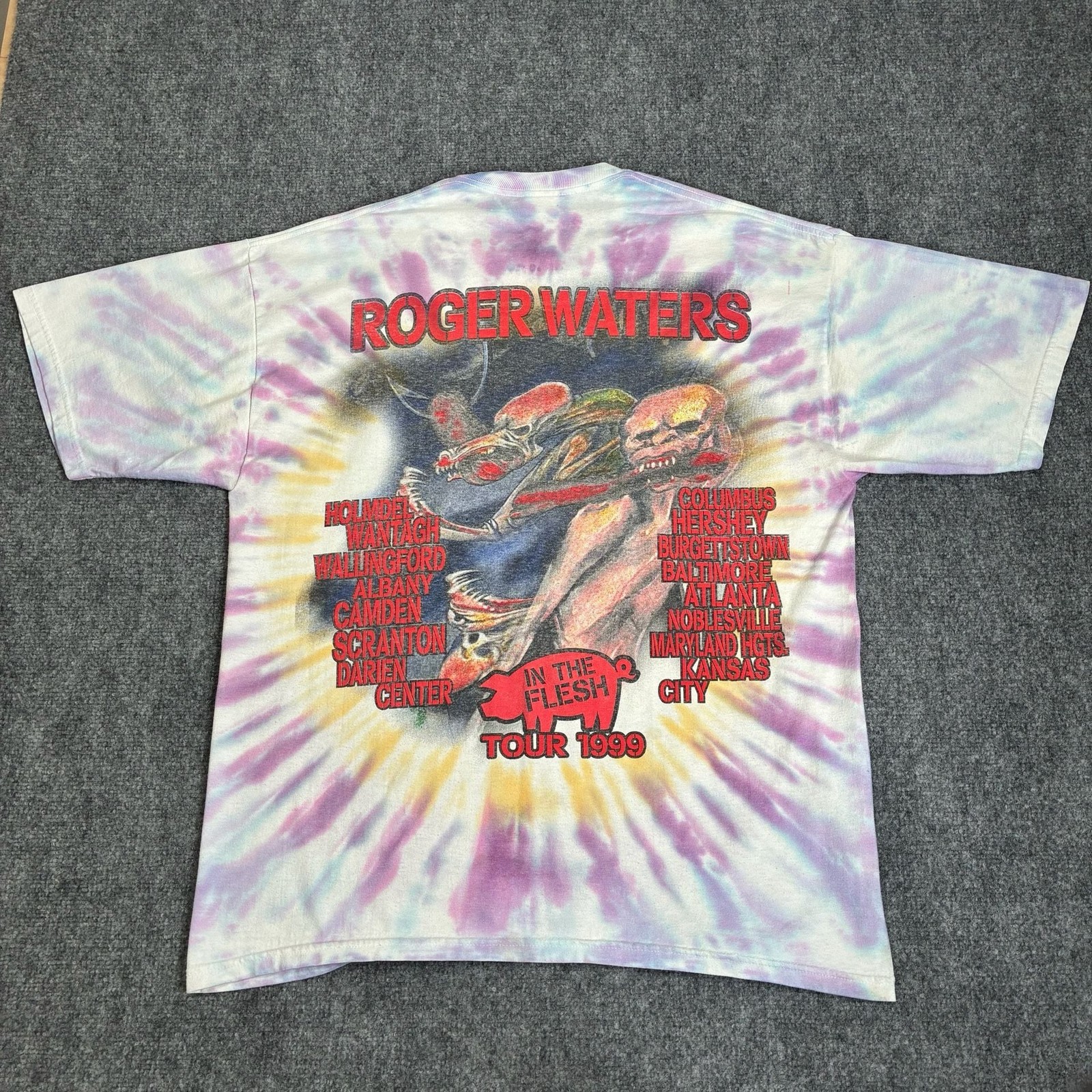 Vintage T-Shirt Pink Floyd In The Flesh Roger Waters 1999 Tour Tie-Dye – Size XL