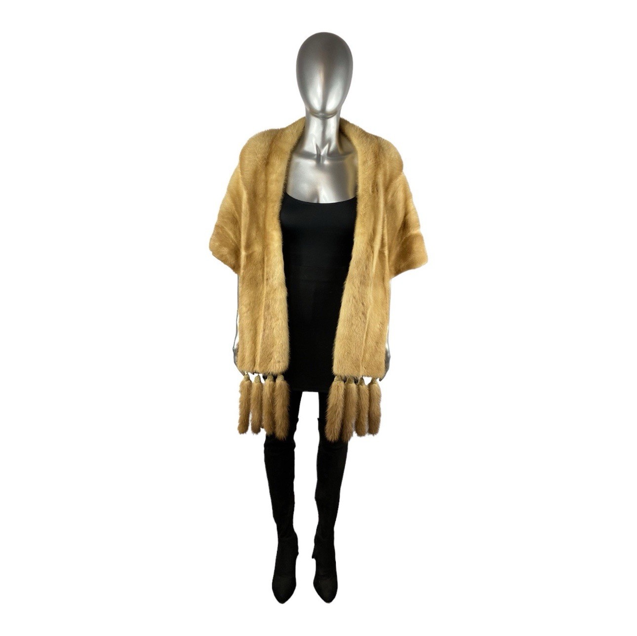 Palomino Mink Stole w/Tails, Sz L/XL, Certified Vintage Fur w/Storage Bag