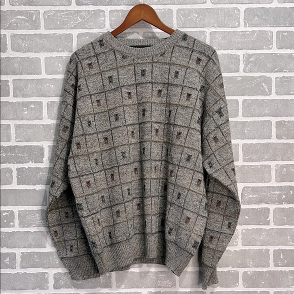 Vintage b.g.day 100% Merino Wool Gray Crewneck Sweater Men’s Large
