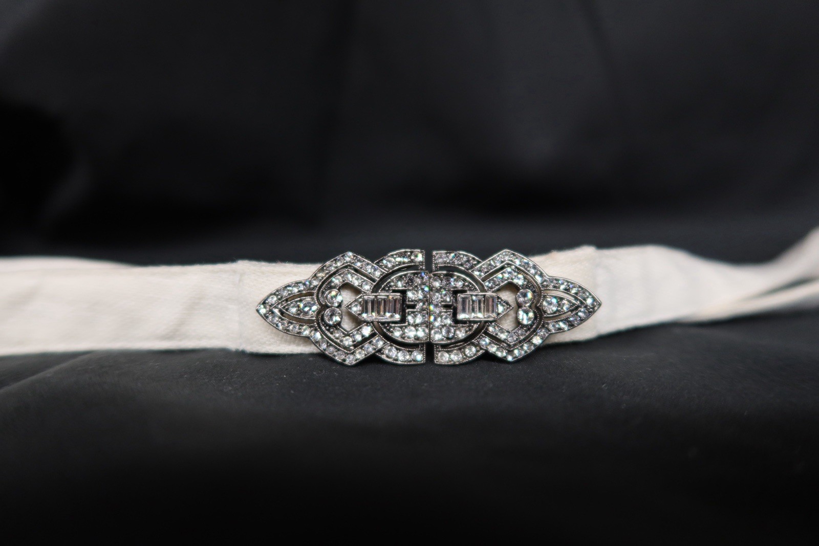 Vintage Art Deco Interlocking Belt Buckle Rhinestone Dress Clasp Cloth Sash 30s