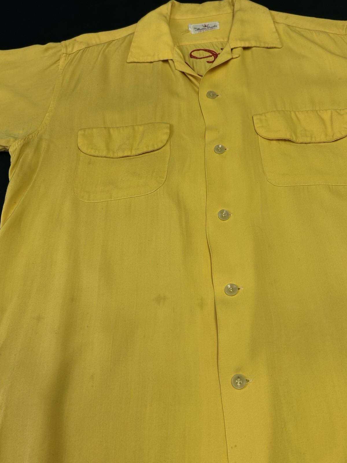 Vintage Master Bowler Rayon Chainstitched Bowling Shirt Rock Springs Mens 44″ CH