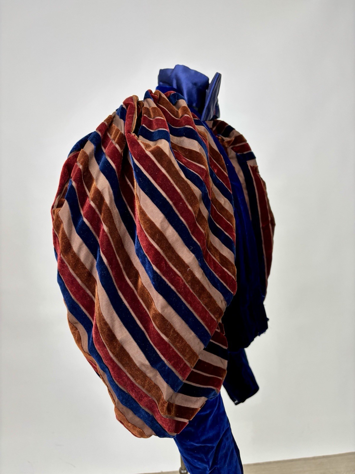 Antique Victorian Royal Blue Velvet Brown Stripes Jacket Leg of Mutton Sleeve
