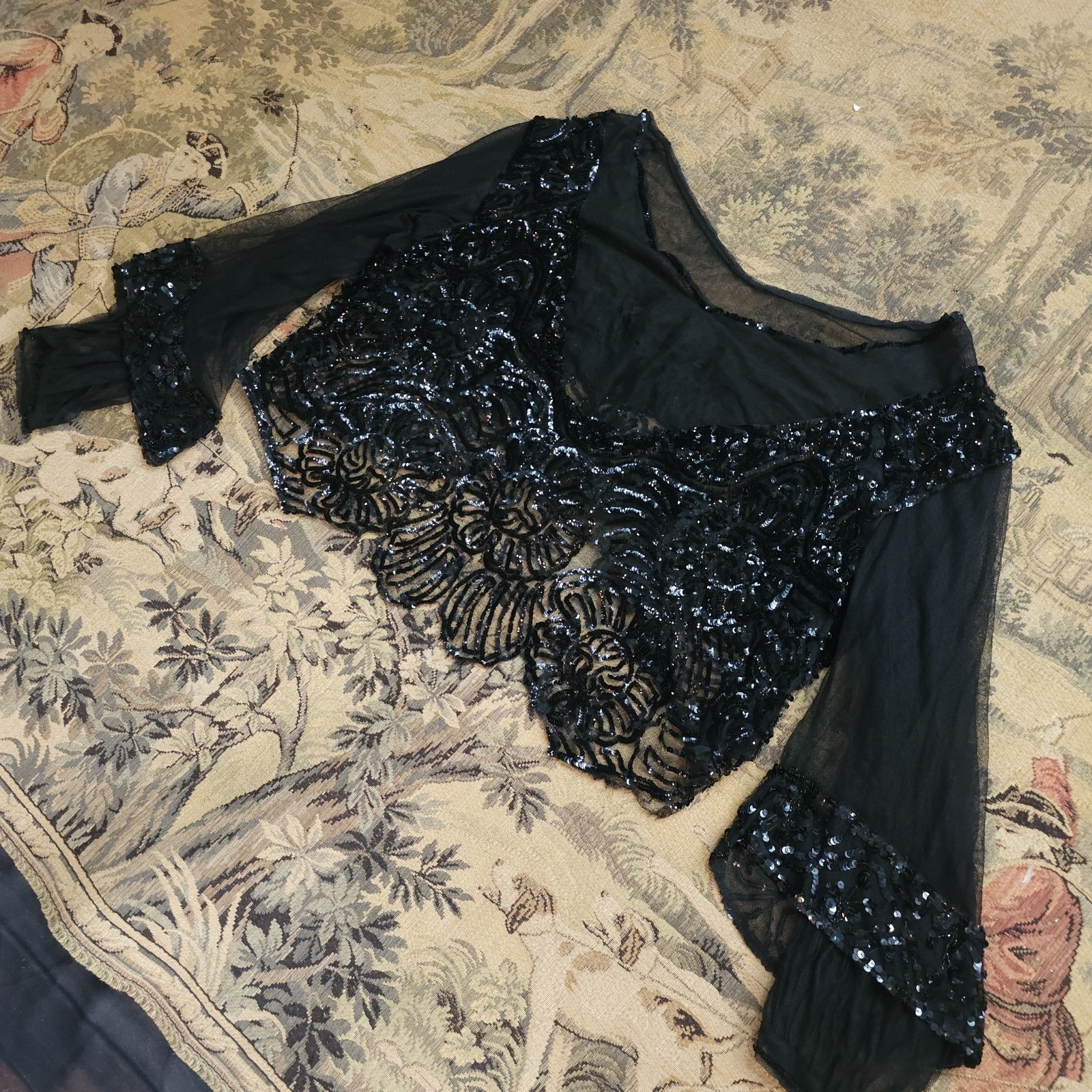 Unbelievable Rare Chiffon Fully Sequined Edwardian 1910s 20s Blouse Top Antique