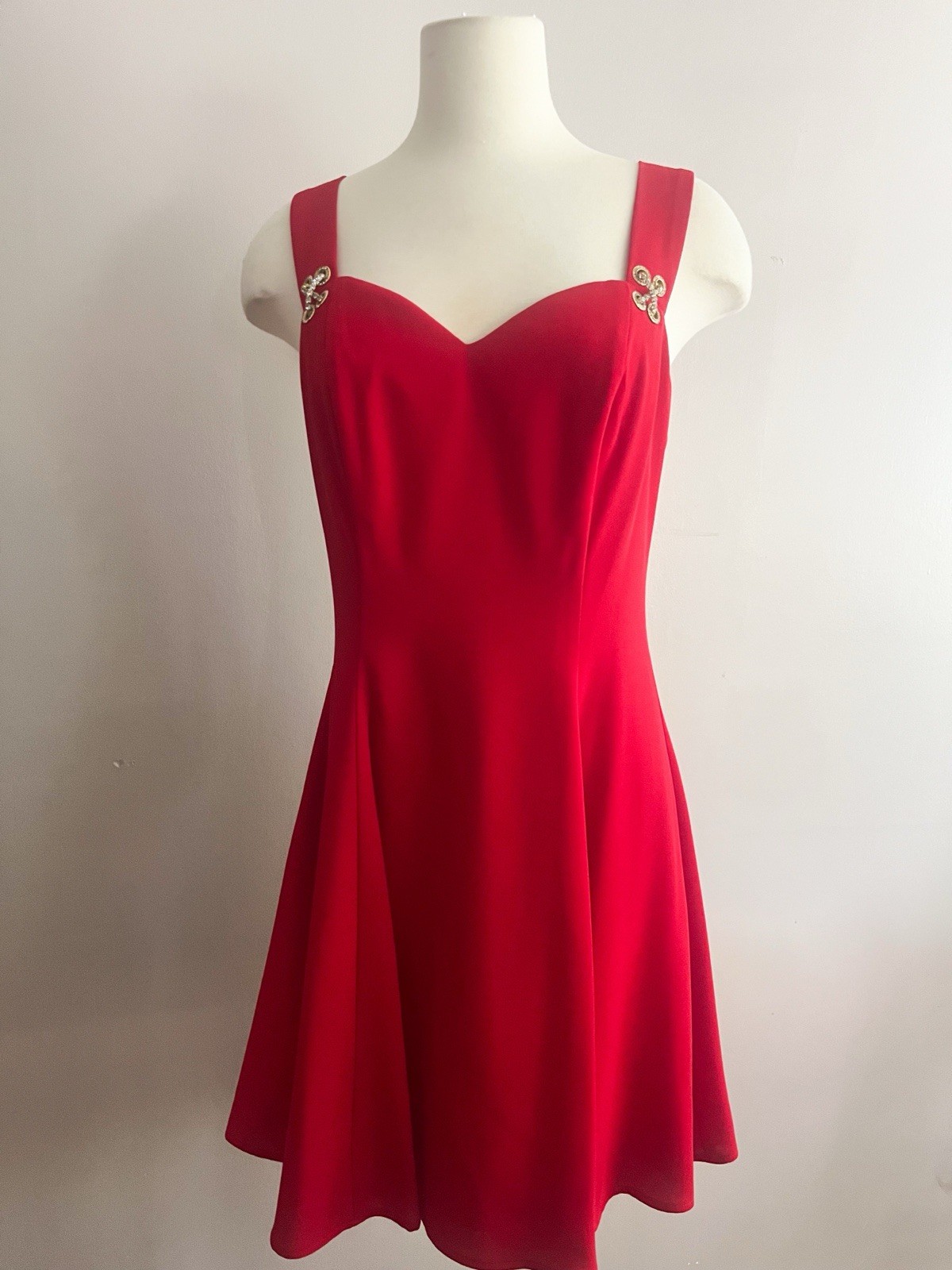 90s Vintage Red Cocktail Dress with Rhinestone detail sweetheart neck