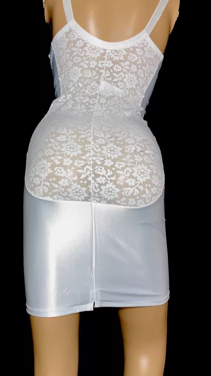38 DD Vintage New Satin Lace Bra Girdle Full Slip Spandex One Pc Body Shaper