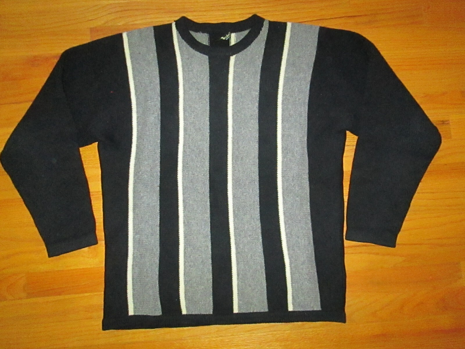 1970s CARLO GRUBER Vtg Ski Sweater stripe Gray 100% Wool Sz 44/46 AUSTRIA large