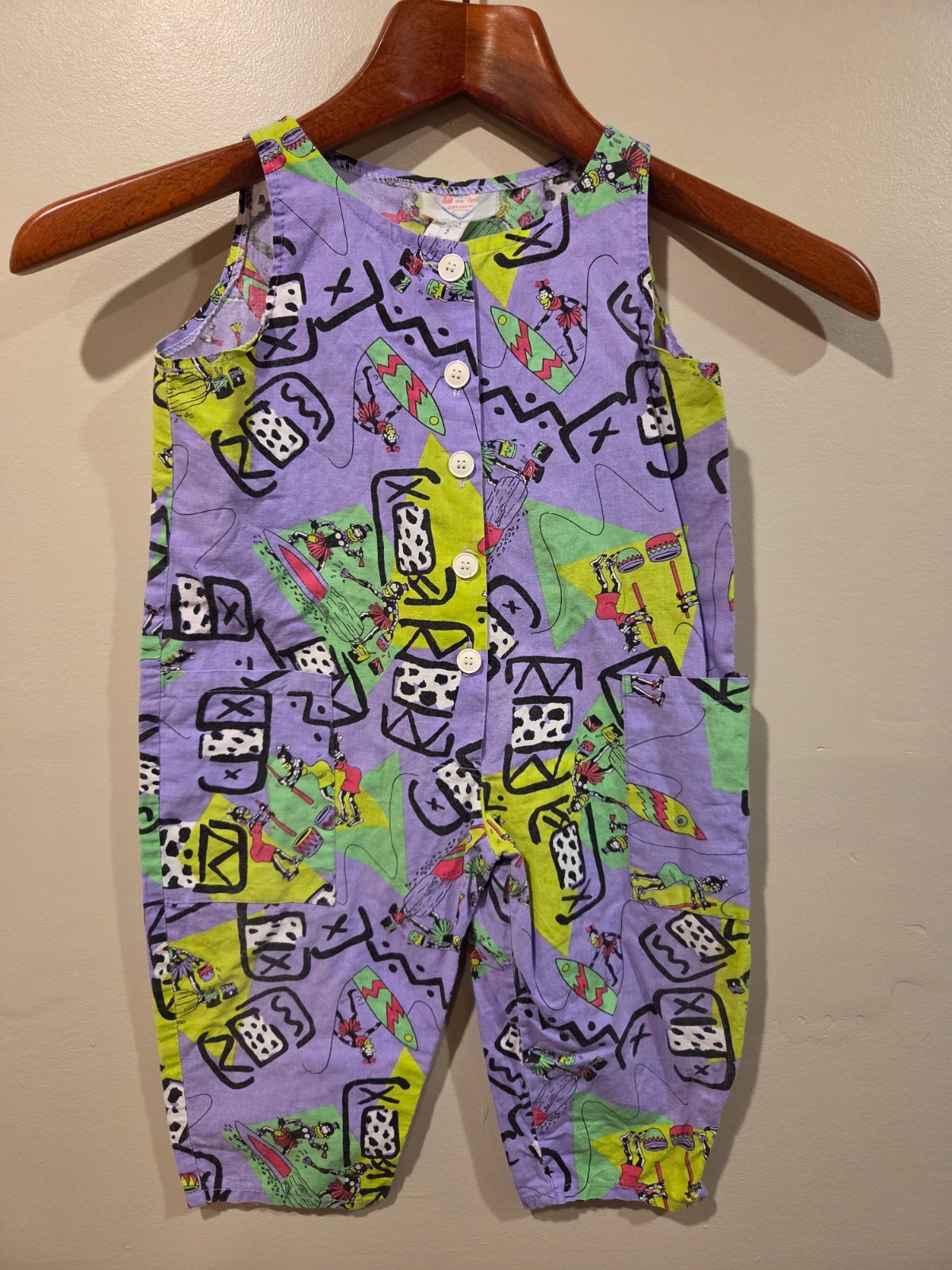 Vintage Kids Surf Skate 90s Romper Neon AOP Diffusion Sz 2 Button-up VTG 1990s