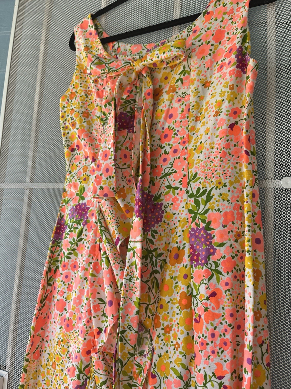 VTG 1960s Alice of California Day Glo Maxi Dress Size M Floral Print Sleeveless