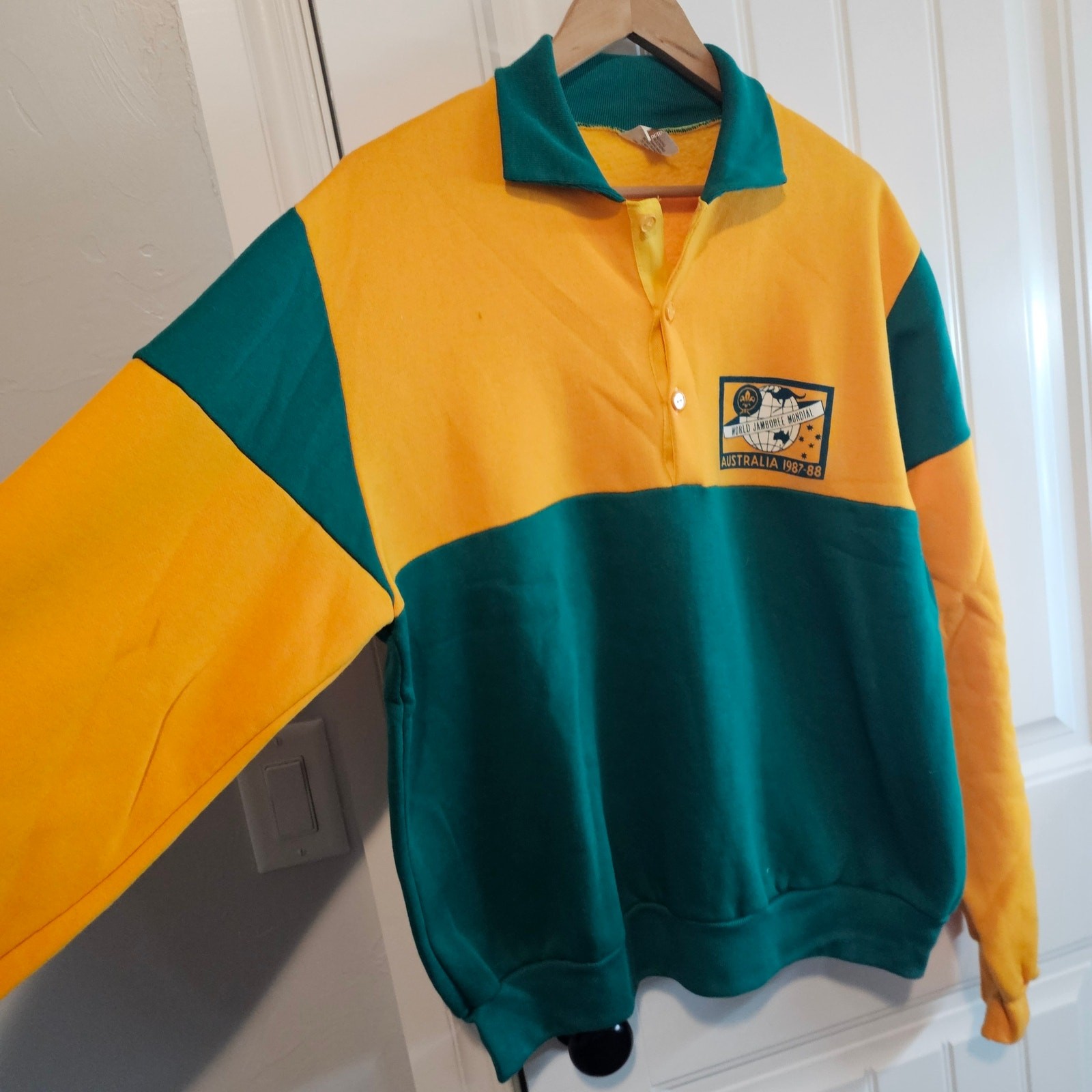 Vintage World Jamboree Mondial Australia Sweater Men XL Green Preppy Boy Scouts