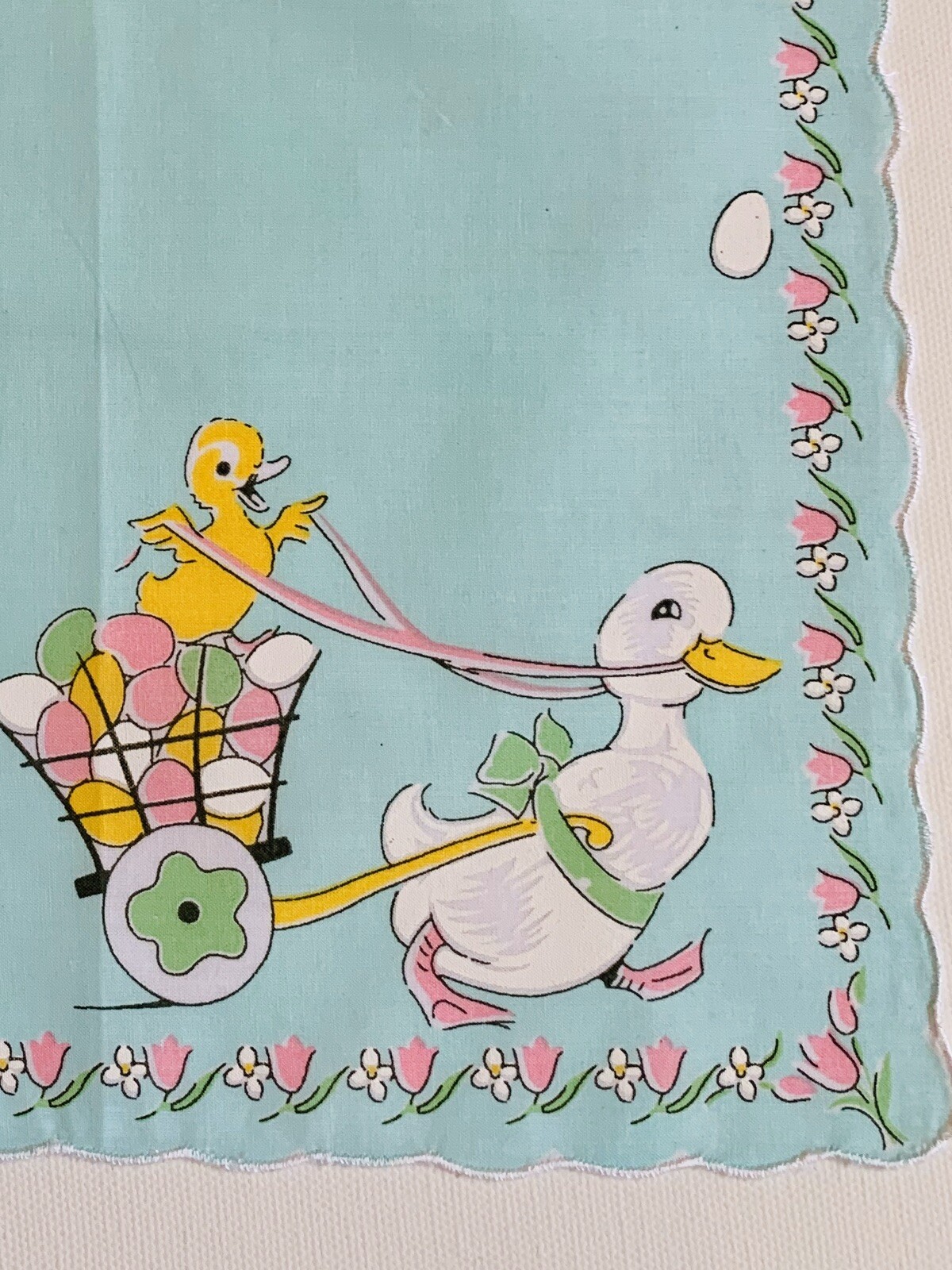 Adorable Spring Duckling Egg Cart Green Handkerchief – Hankie LuRay