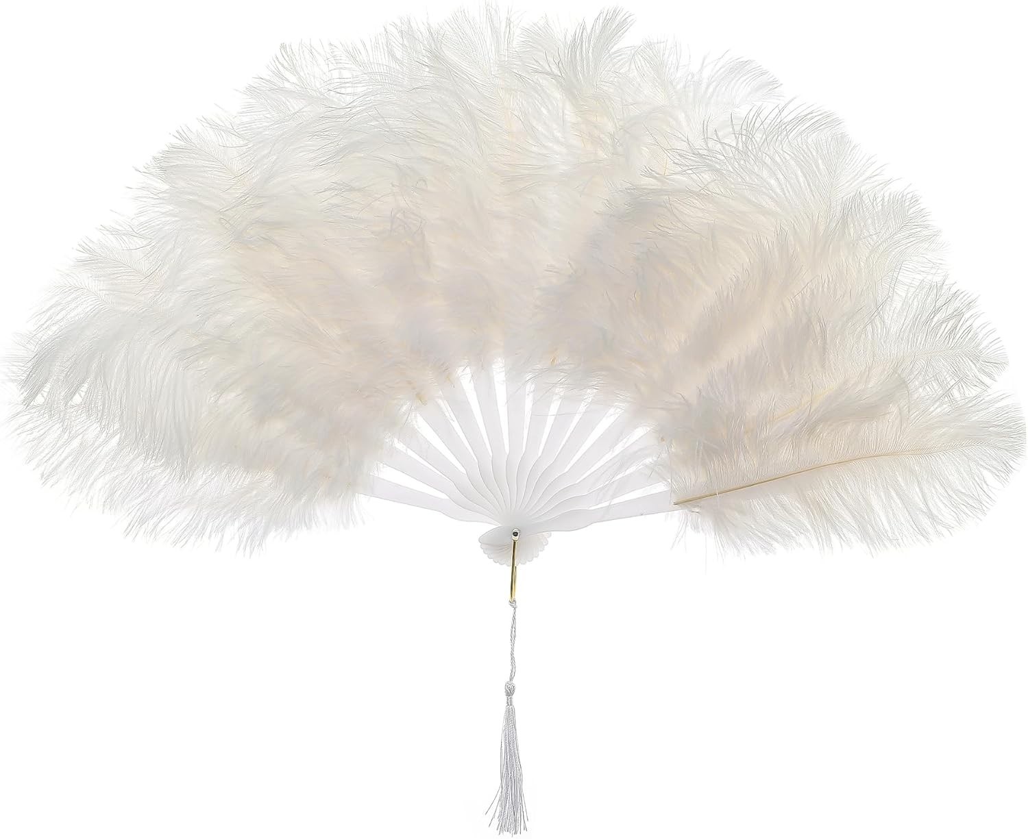 Vintage White Ostrich Feather Fan for 1920s Flapper Costume