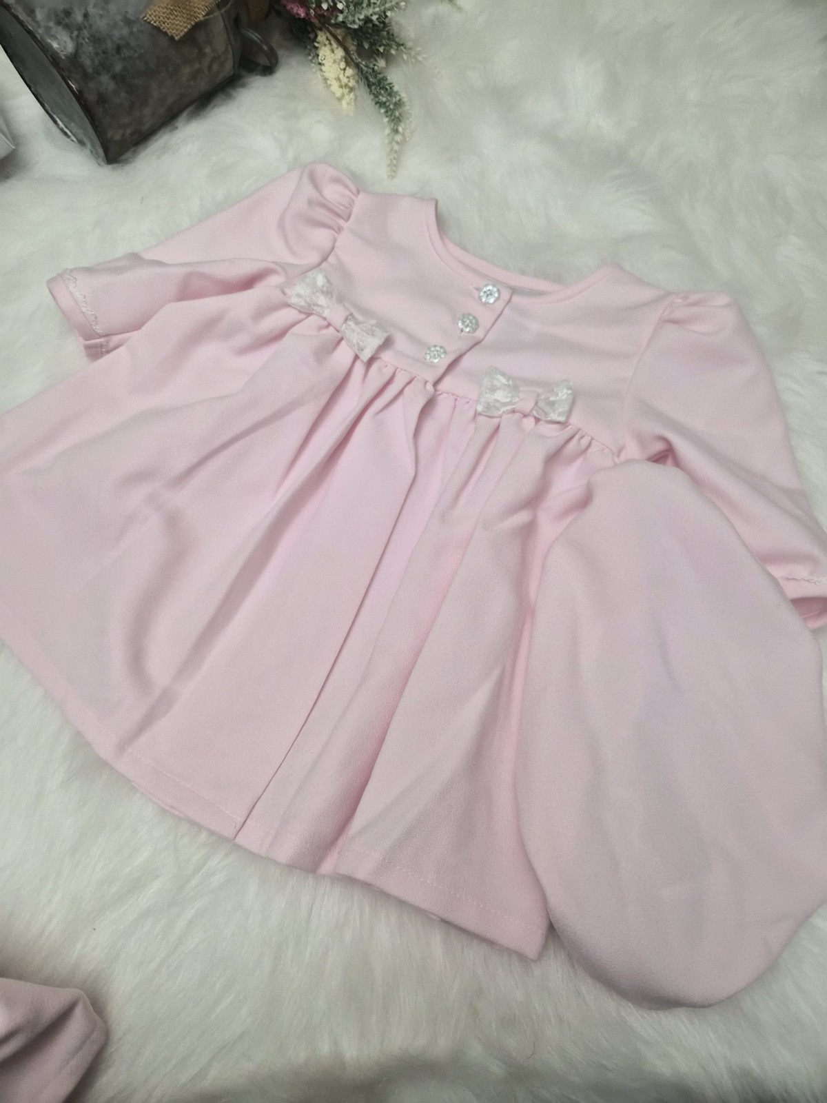 Vintage 3 pcs Baby Girl Dress Outfit Rose Cottage Size 12m Pink