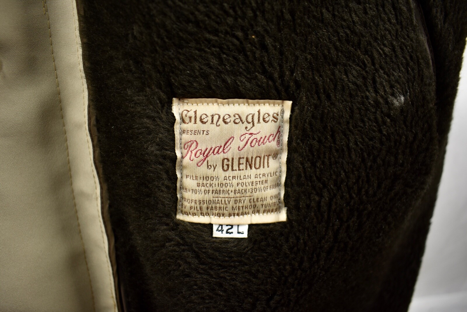 1970’s Gleneagles Solid Light Tan Polyester Four Button Trench Coat Size: 42L