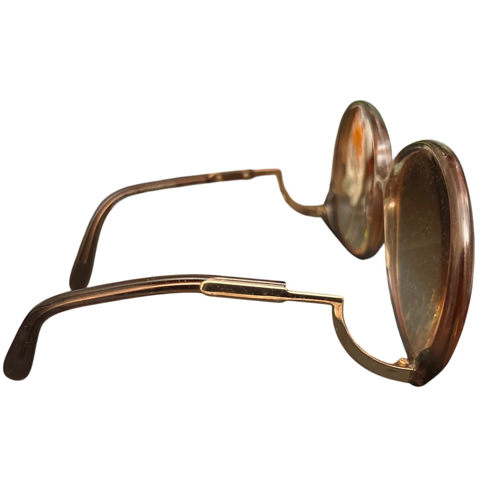 Luxottica Vintage Oversized Round Sunglasses Brown Gradient Made in Italy 130