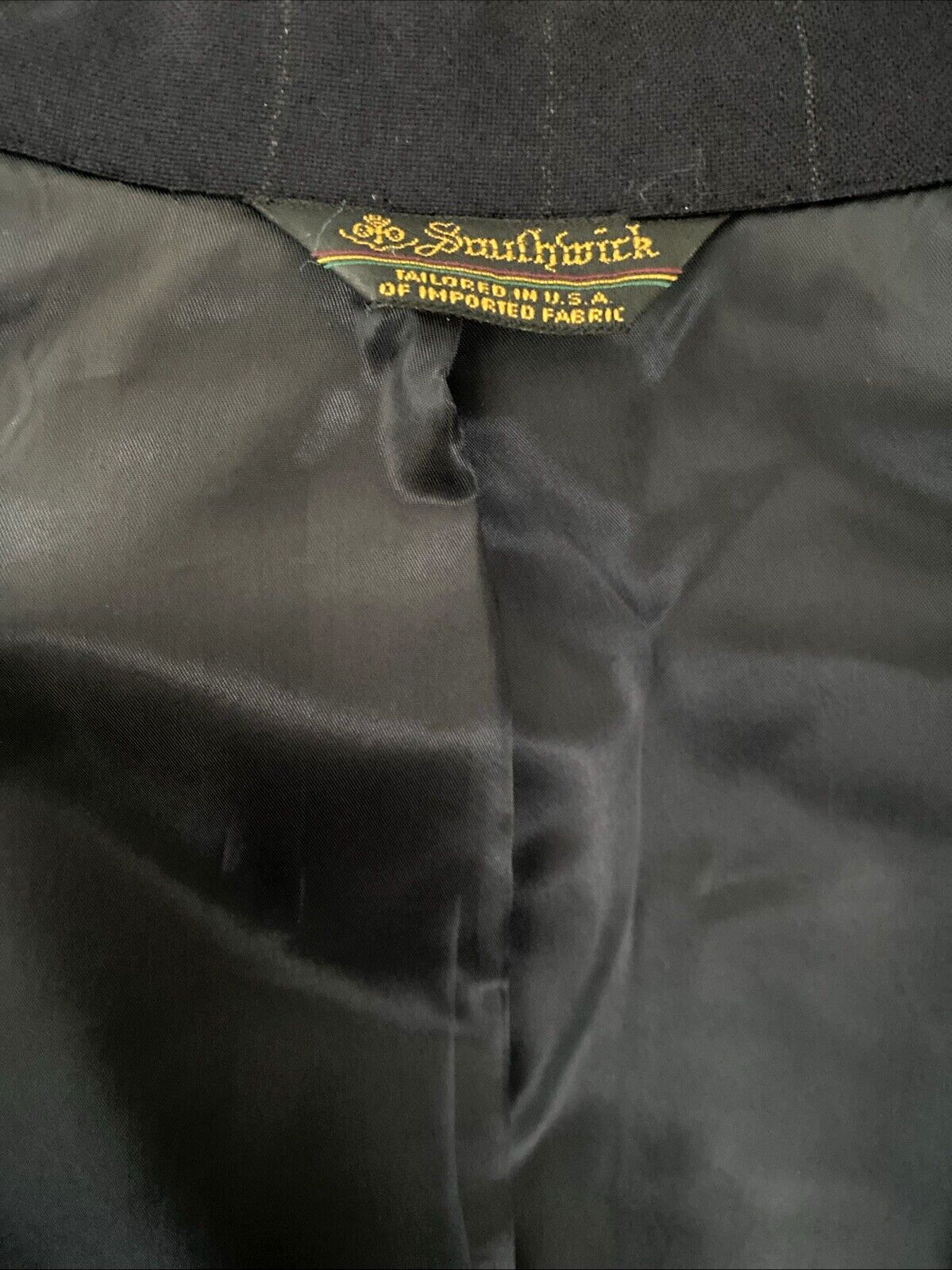 Vtg SOUTHWICK Navy Wool Chalk Stripe Double Breasted Peak Blazer Coat 41 Jacket