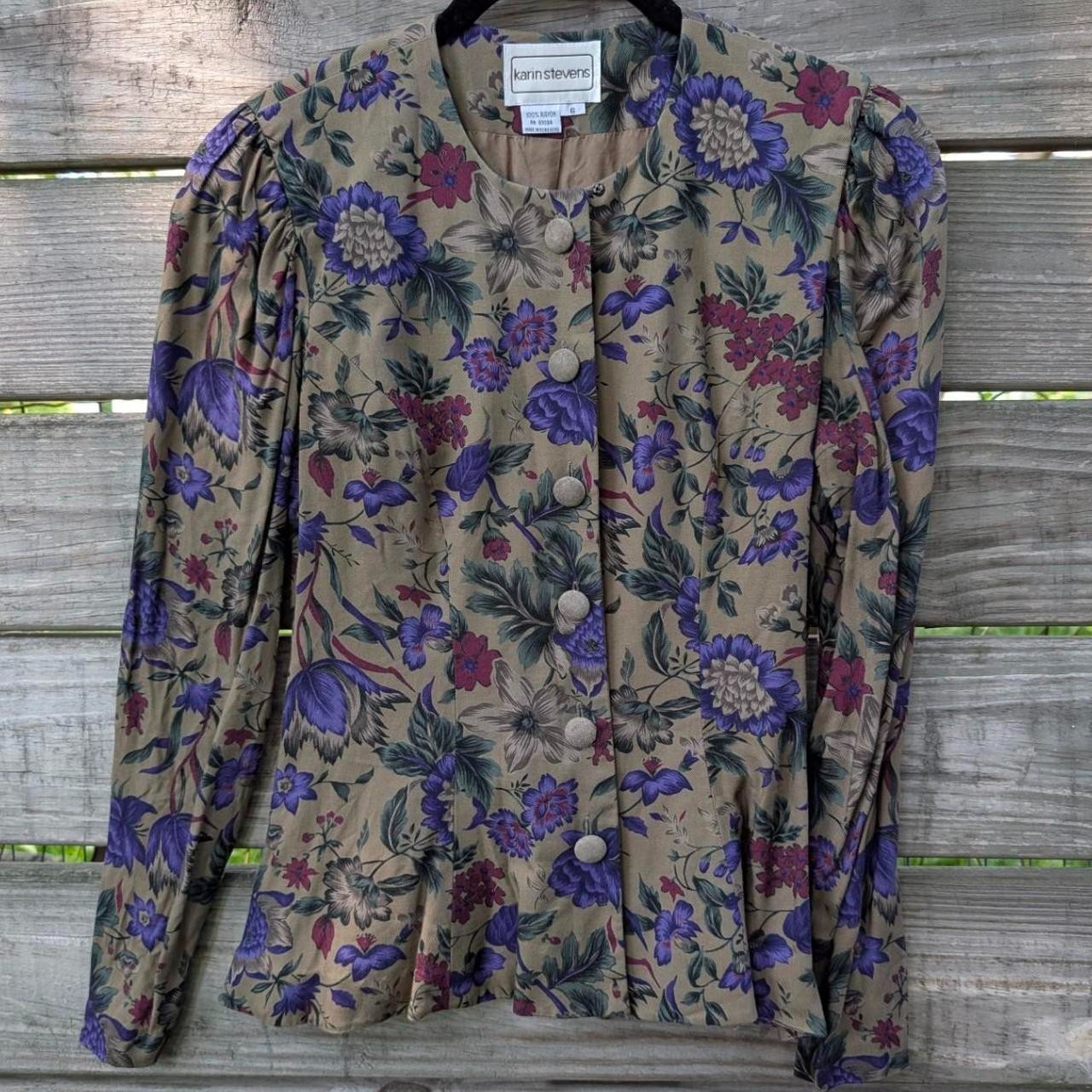 Vintage 80s floral blazer with bow size 6 Karin Stevens workwear