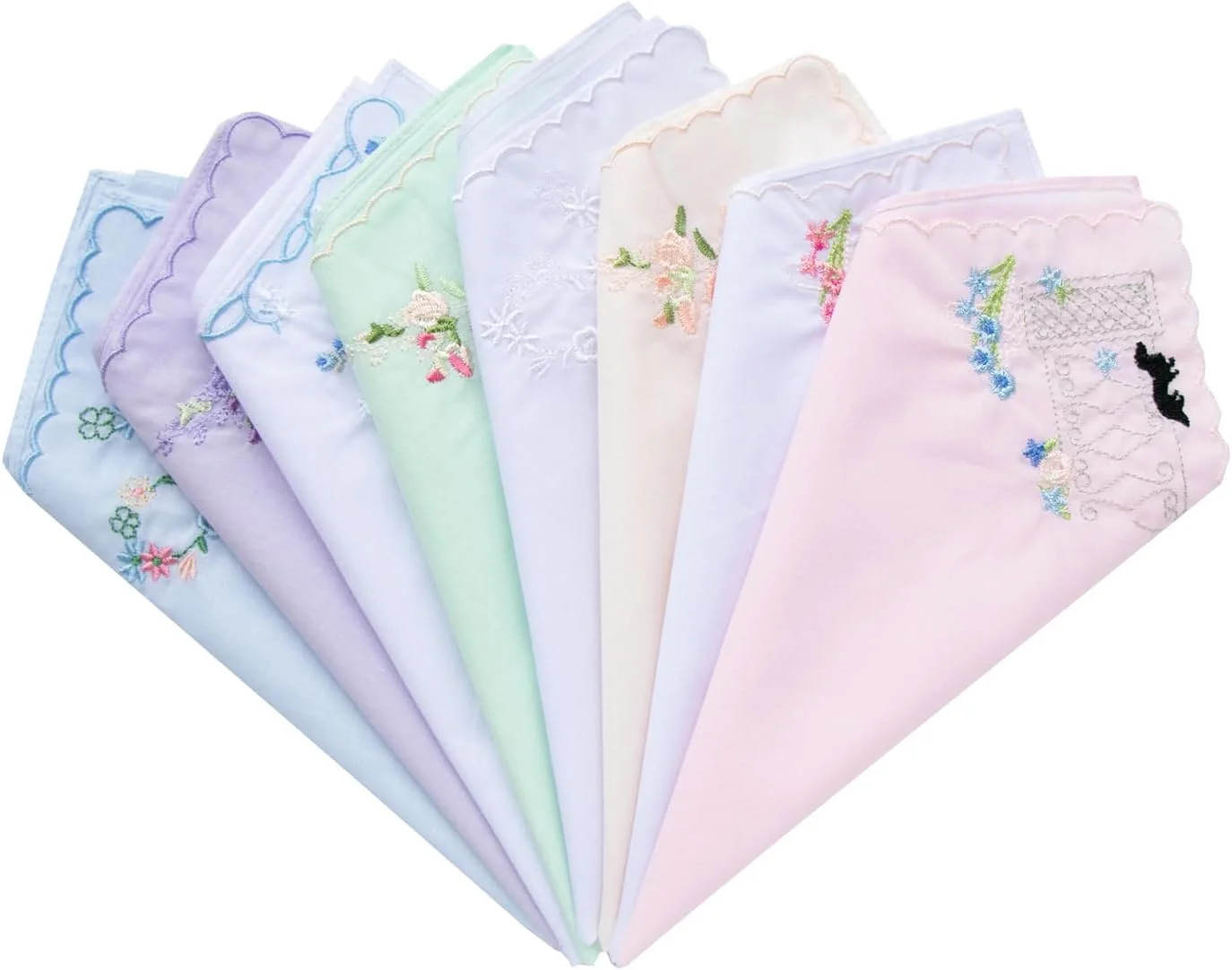 Assorted Ladies Novetly Embroidered Cotton Soft Handkerchiefs Scalloped Hankies