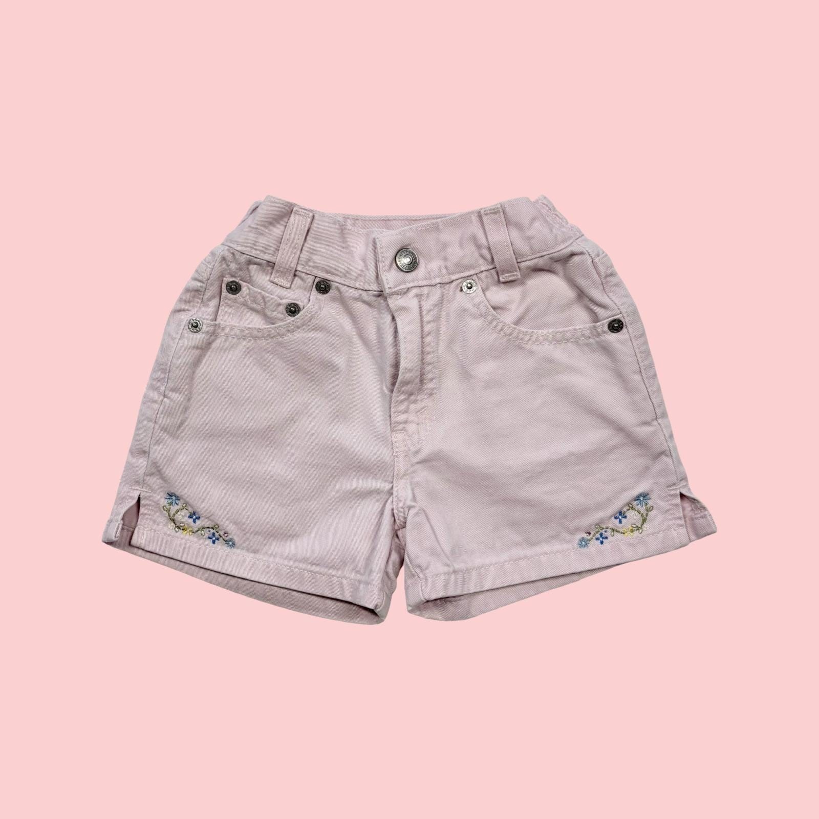 Vintage High Waist Paper Bag Light Pink Embroidered Levi’s Jean Shorts, Size 4T
