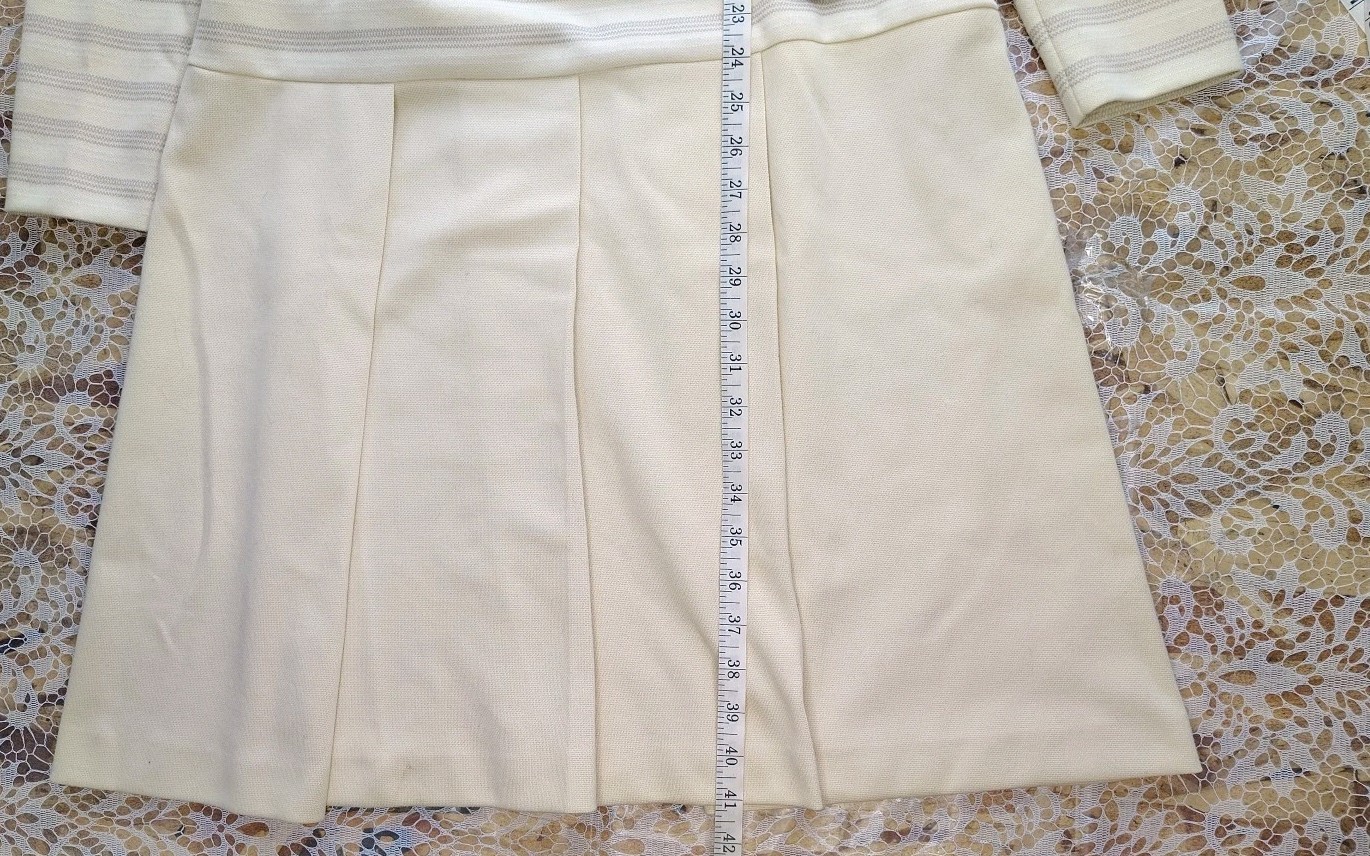 VTG HayPence Collared Long Sleeve Pleated Dress 70s Pale Yellow Knee Length LG