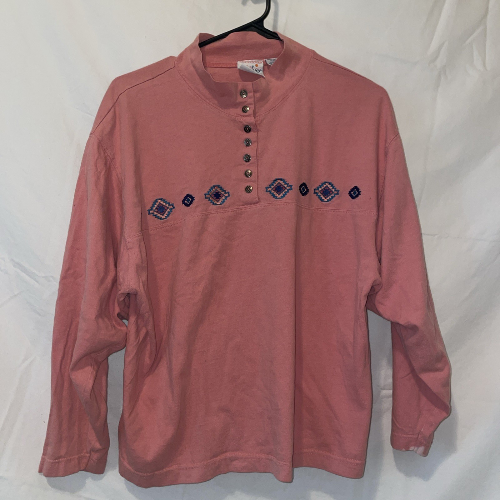Vintage Nuovo Aztec Shirt Mens Medium Pink Southwest Cowboy Ranch Rodeo 90s