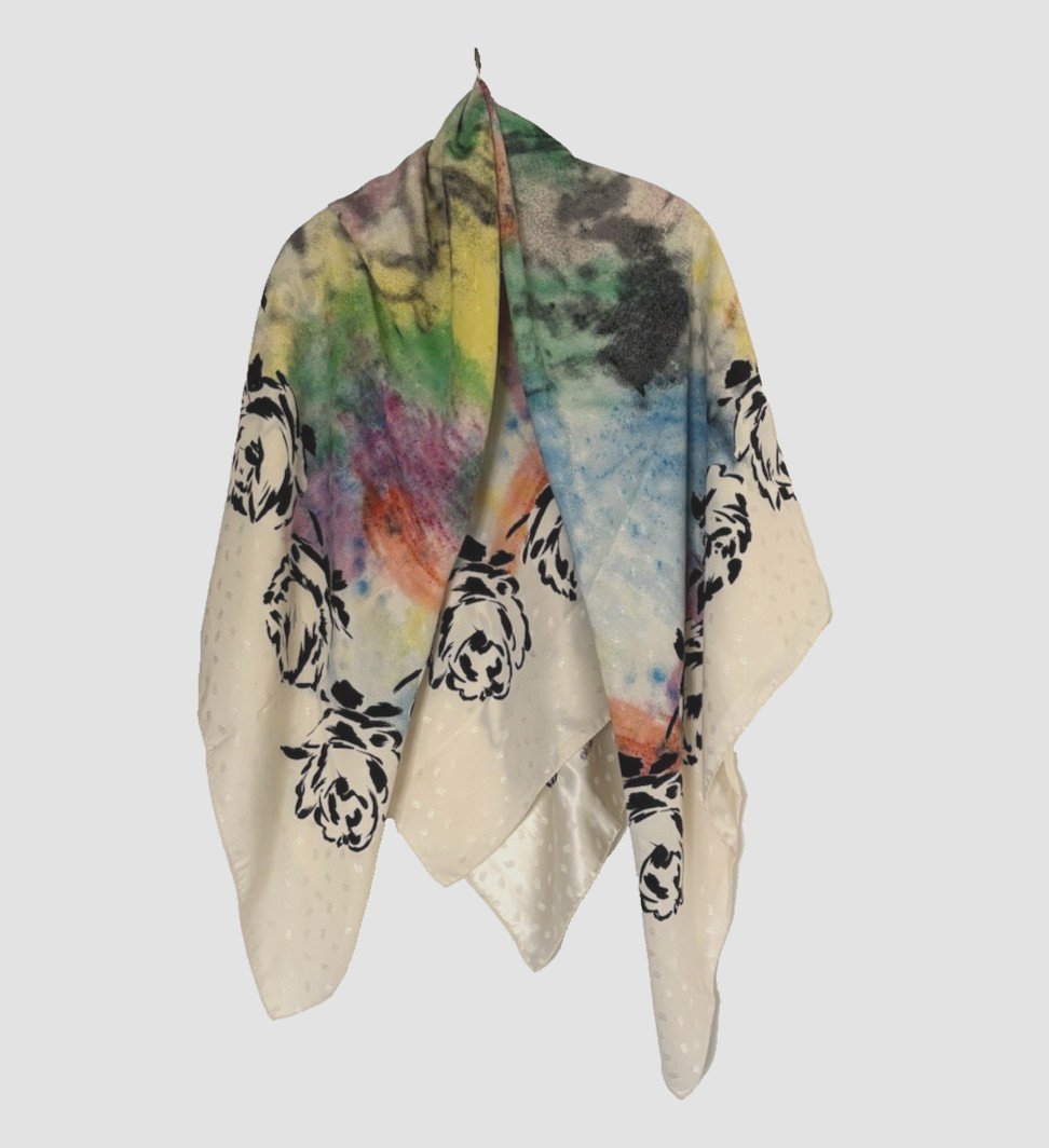 VTG Emanuel Ungaro Parallele Silk Shawl Scarf 51″ Sq Floral Abstract Multicolor