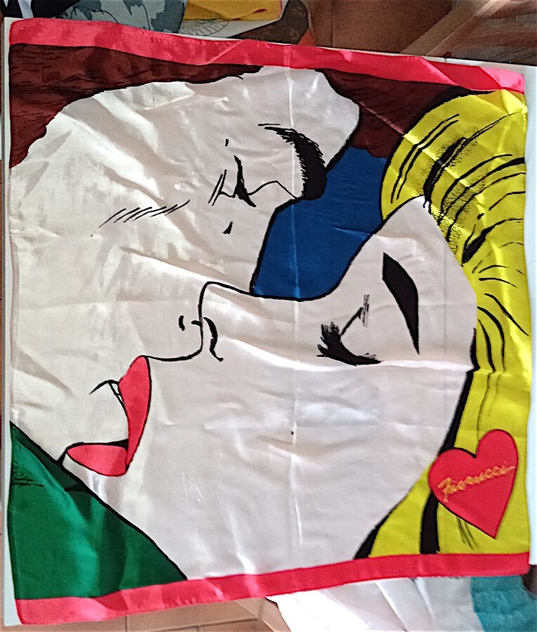FIORUCCI 70s Italy Lichtenstein Kiss Comic Scarf Maxi Rare Acetate Rare