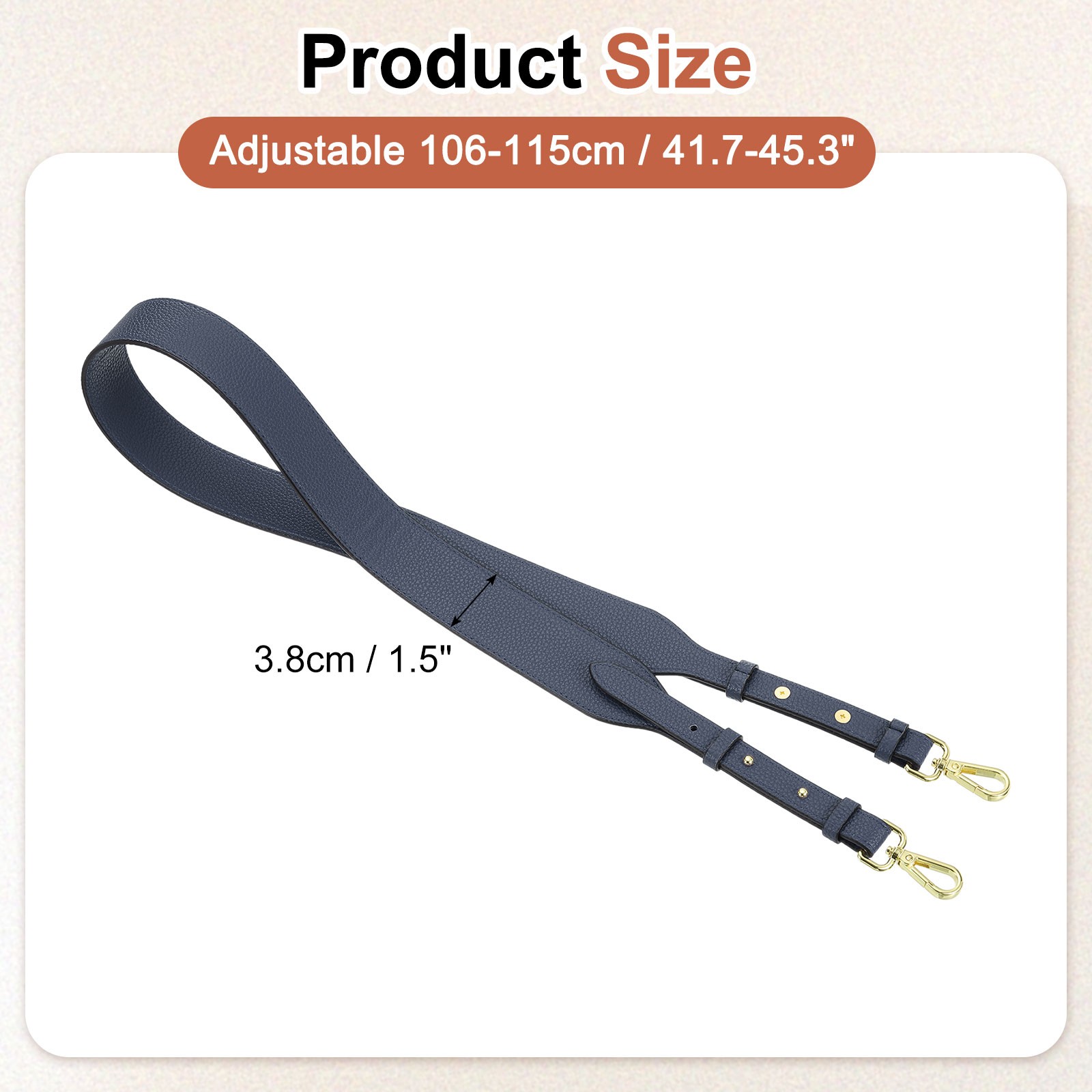45.3″ Adjustable PU Leather Purse Strap Crossbody Replacement Dark Blue/Gold