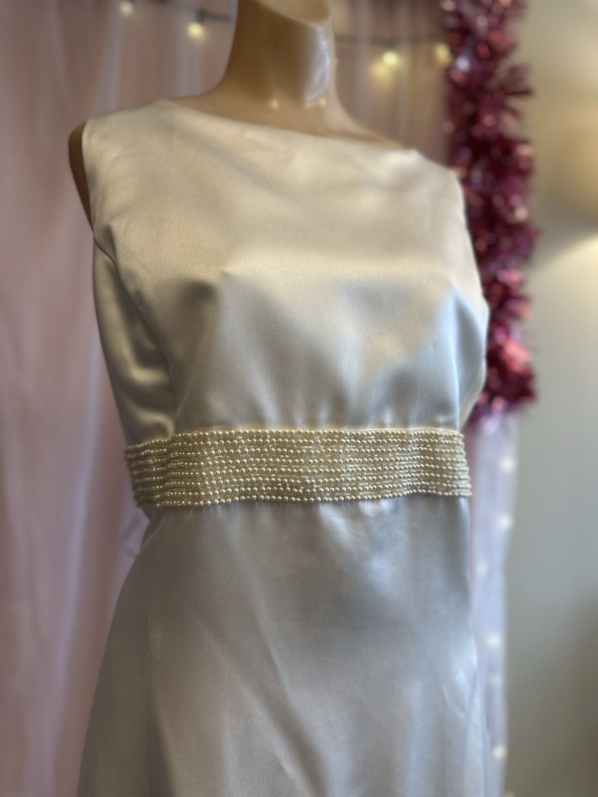 Vintage 90s Plus Size Evening Formal Dress Ivory Beaded Maxi Sleeveless 2X 3X