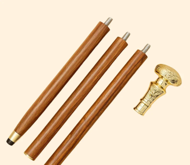 38″ Brass Knob Handle Walking Cane Hardwood Stick Vintage Gift Collectible Decor