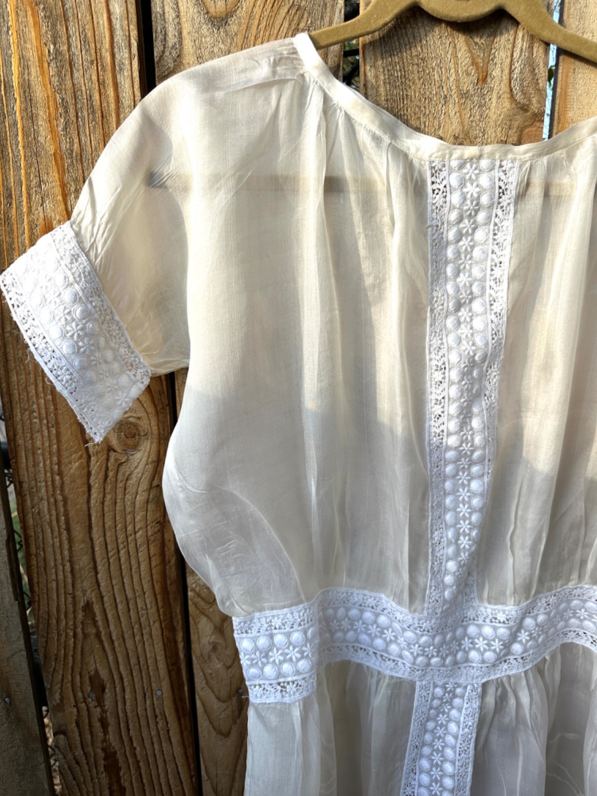 Edwardian Tea Dress Antique Silk Organza with Lace Rare Vintage