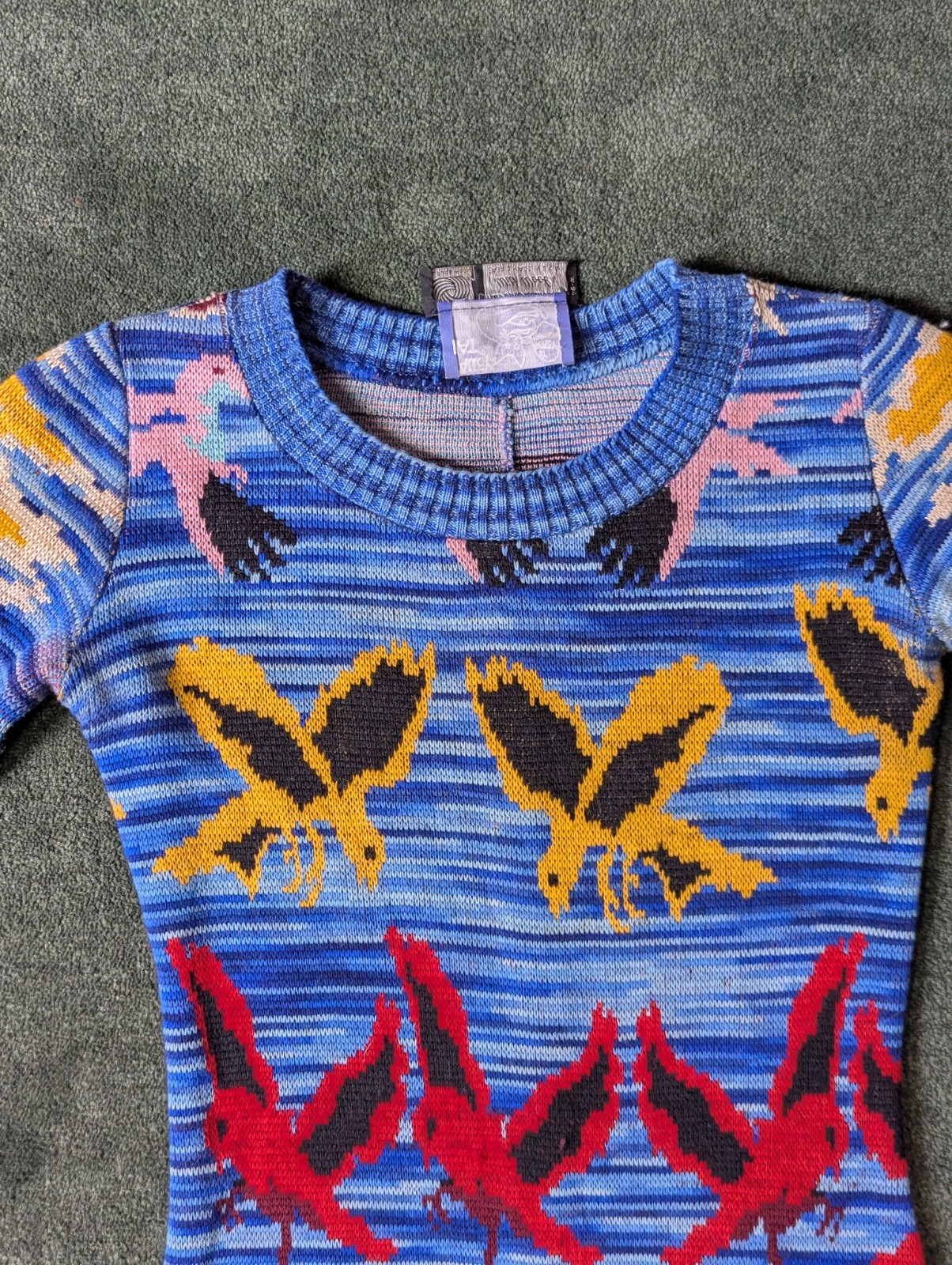 1970s Betsey Johnson Alley Cat Bird Sea Knit Sweater Dress Sz XS/S