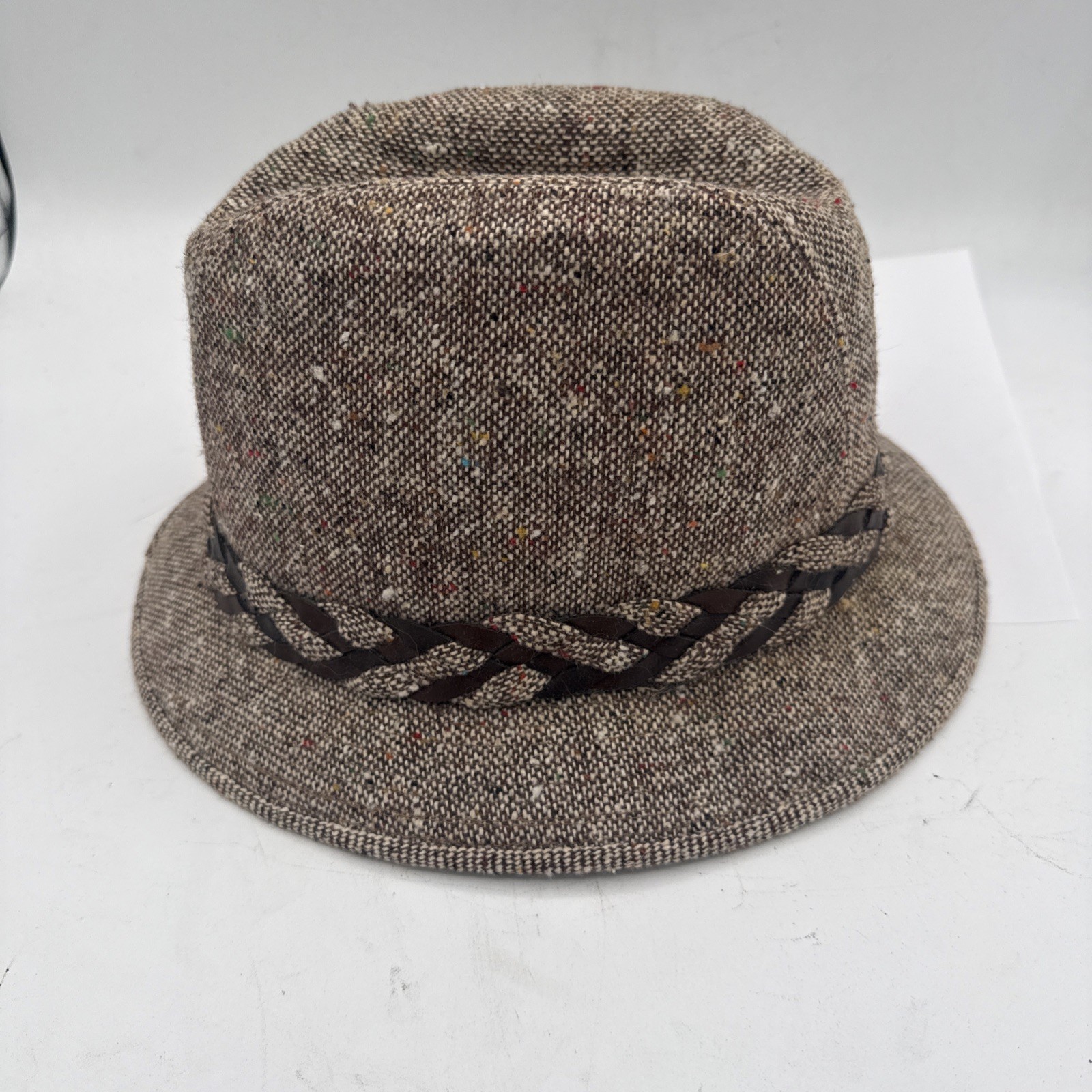 Stetson Fedora Hat Tweed Feather Braided Detail 6 7/8 Size
