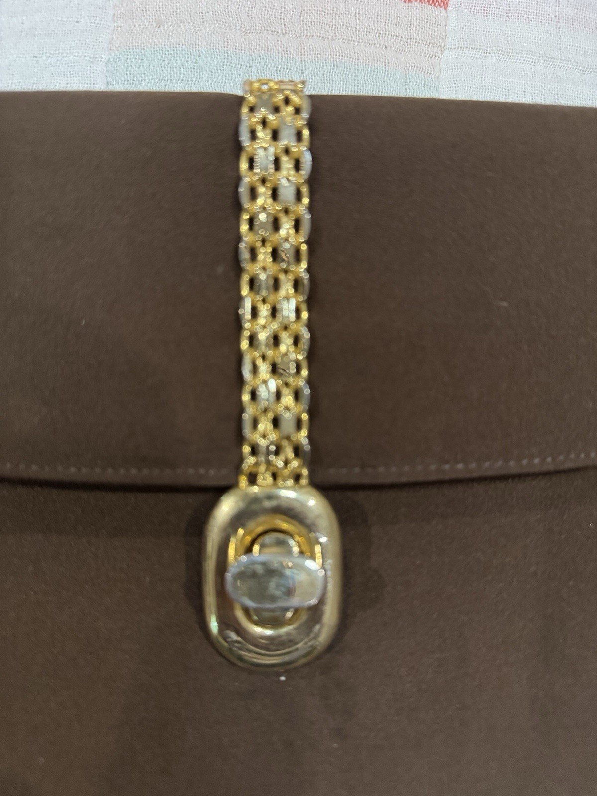 VTG Saks Fifth Avenue Brown Satin Evening Shoulder Bag Gold Chain Clasp Purse