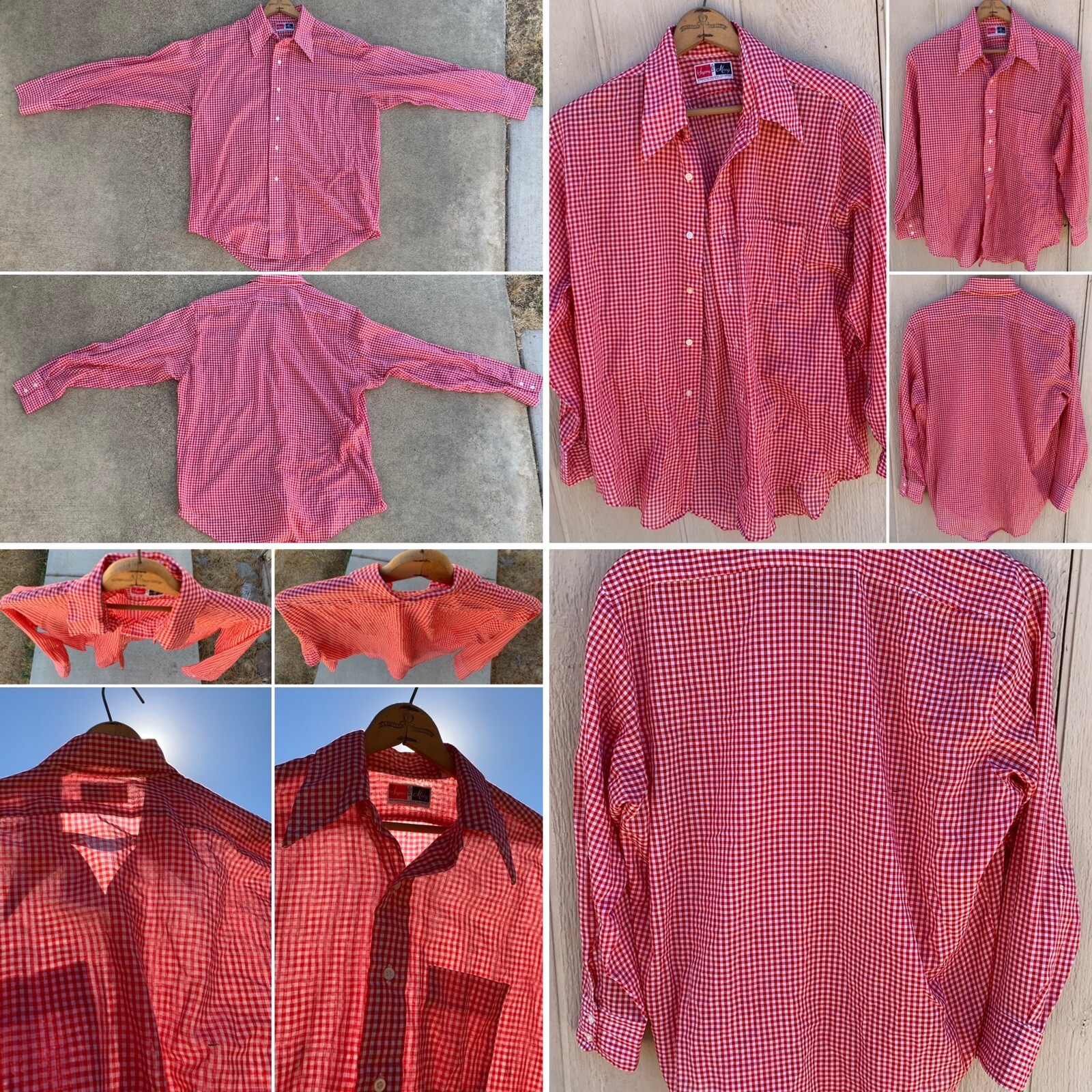 vintage Supre Macy red white gingham shirt left chest pocket size 16 1/2 – 33