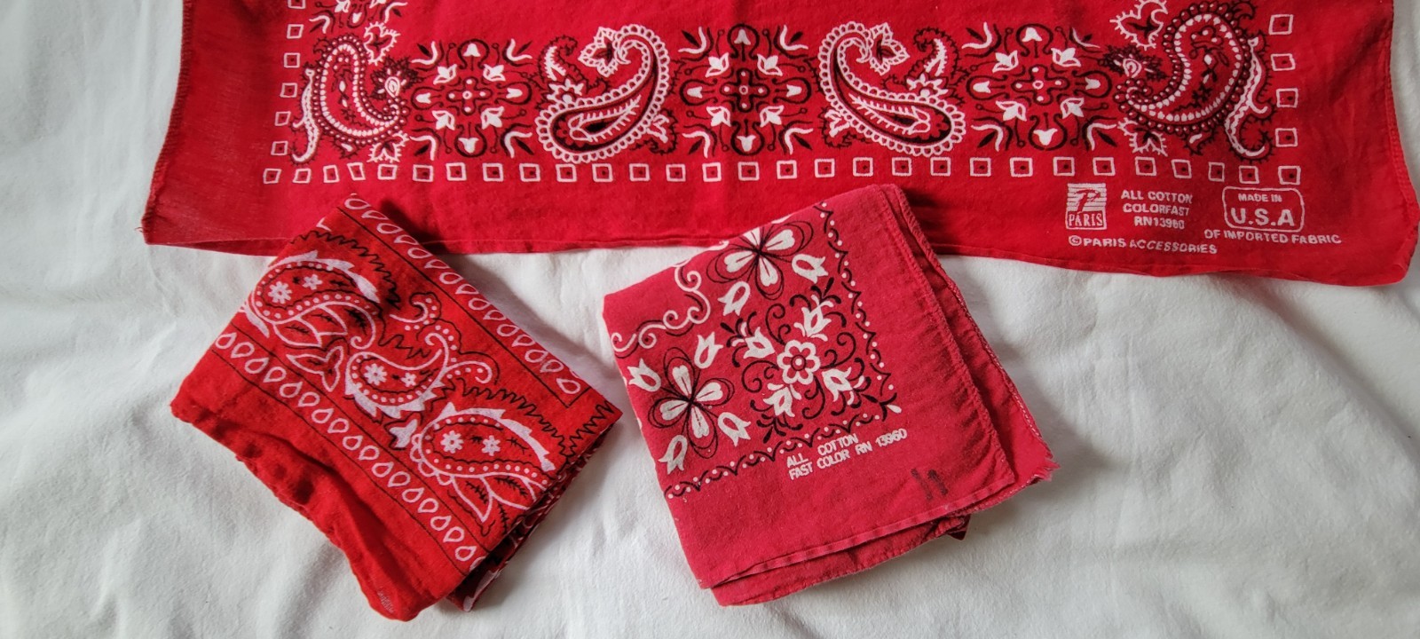 Vintage Paris Accessories Bandana Red White Paisley Made USA RN13960 Colorfast