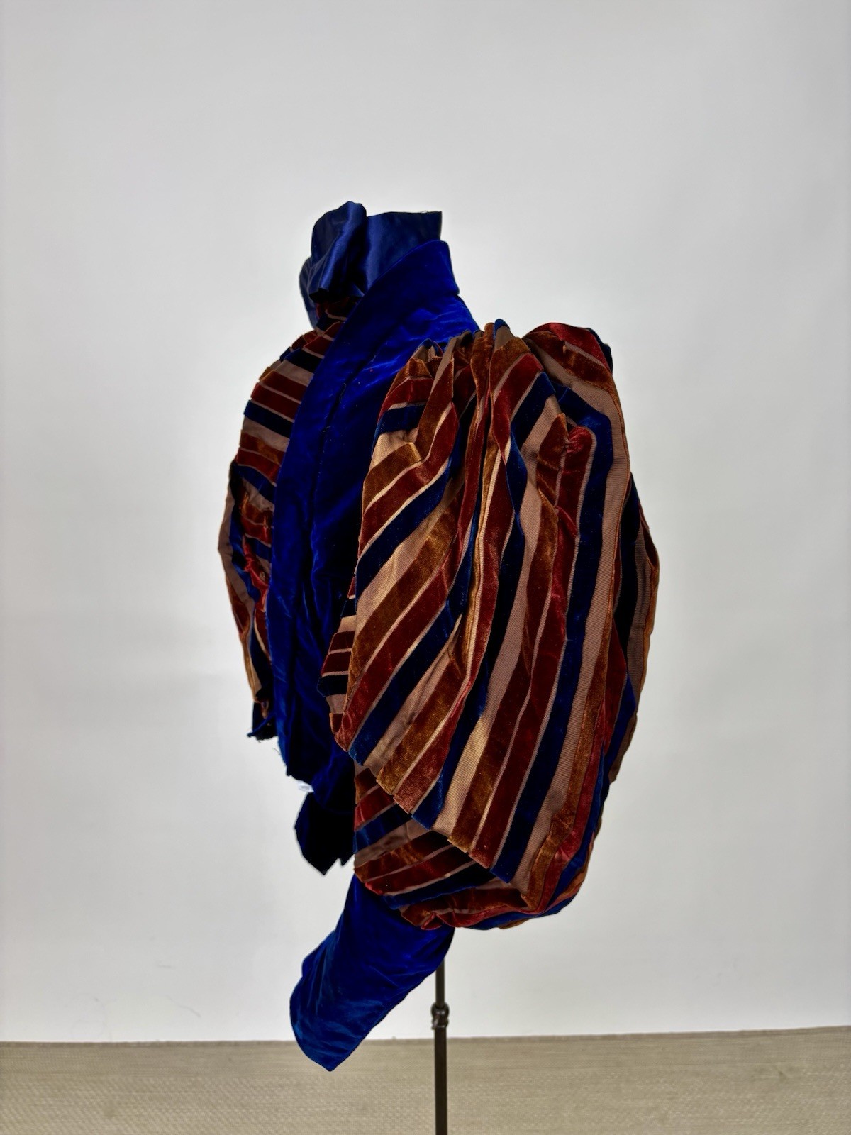 Antique Victorian Royal Blue Velvet Brown Stripes Jacket Leg of Mutton Sleeve